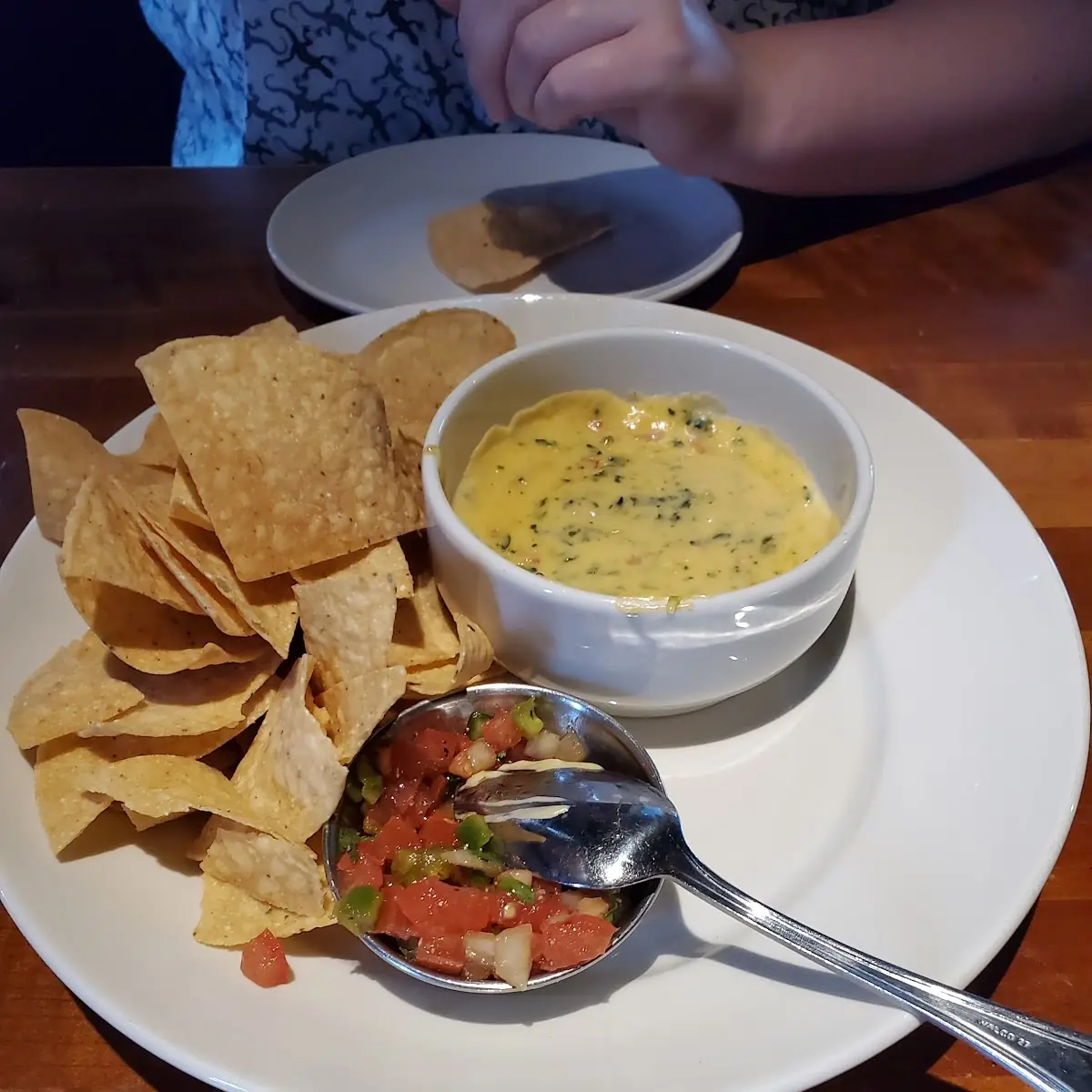 Tortilla Chips with Spinach Dip and Salsa