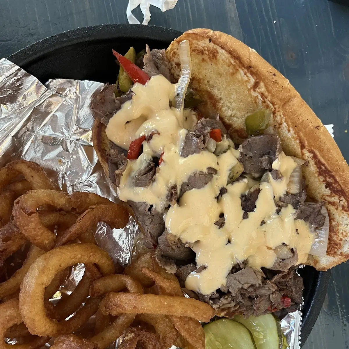 Philly Cheesesteak with Onion Rings