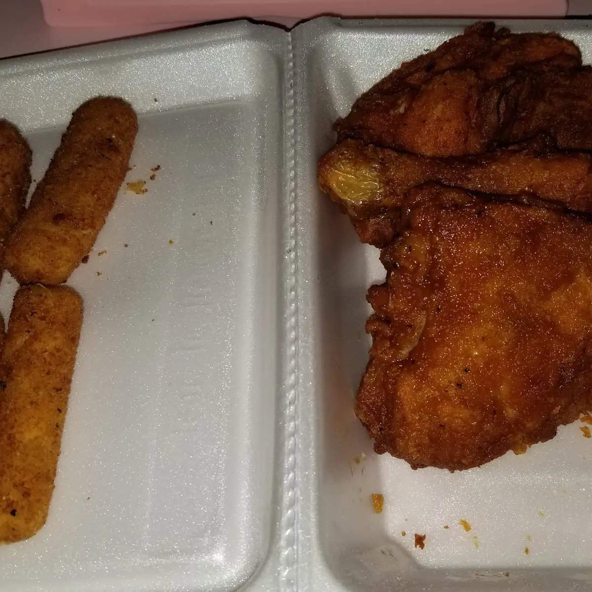Fried Chicken and Mozzarella Cheese Sticks