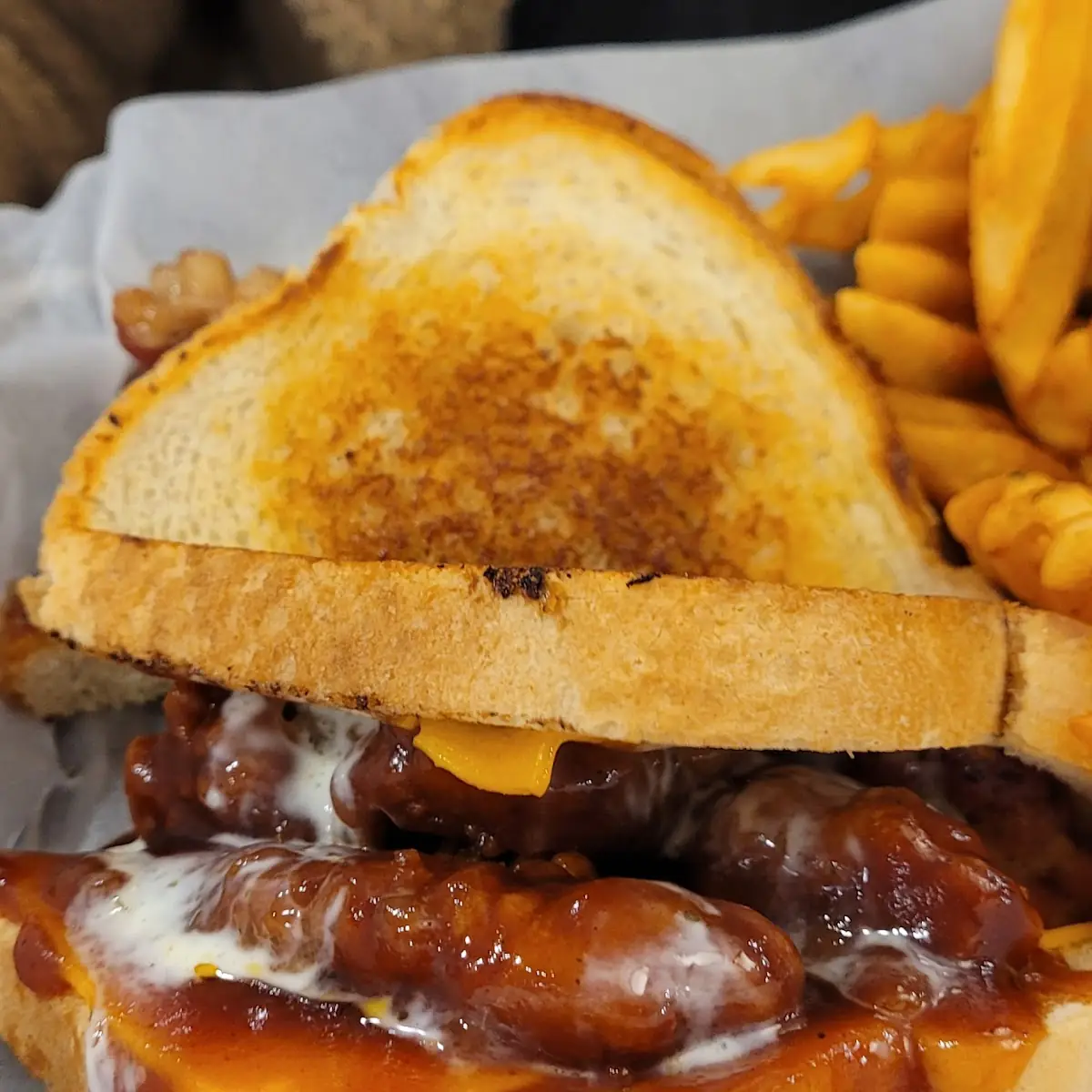 BBQ Pulled Pork Sandwich and Waffle Fries