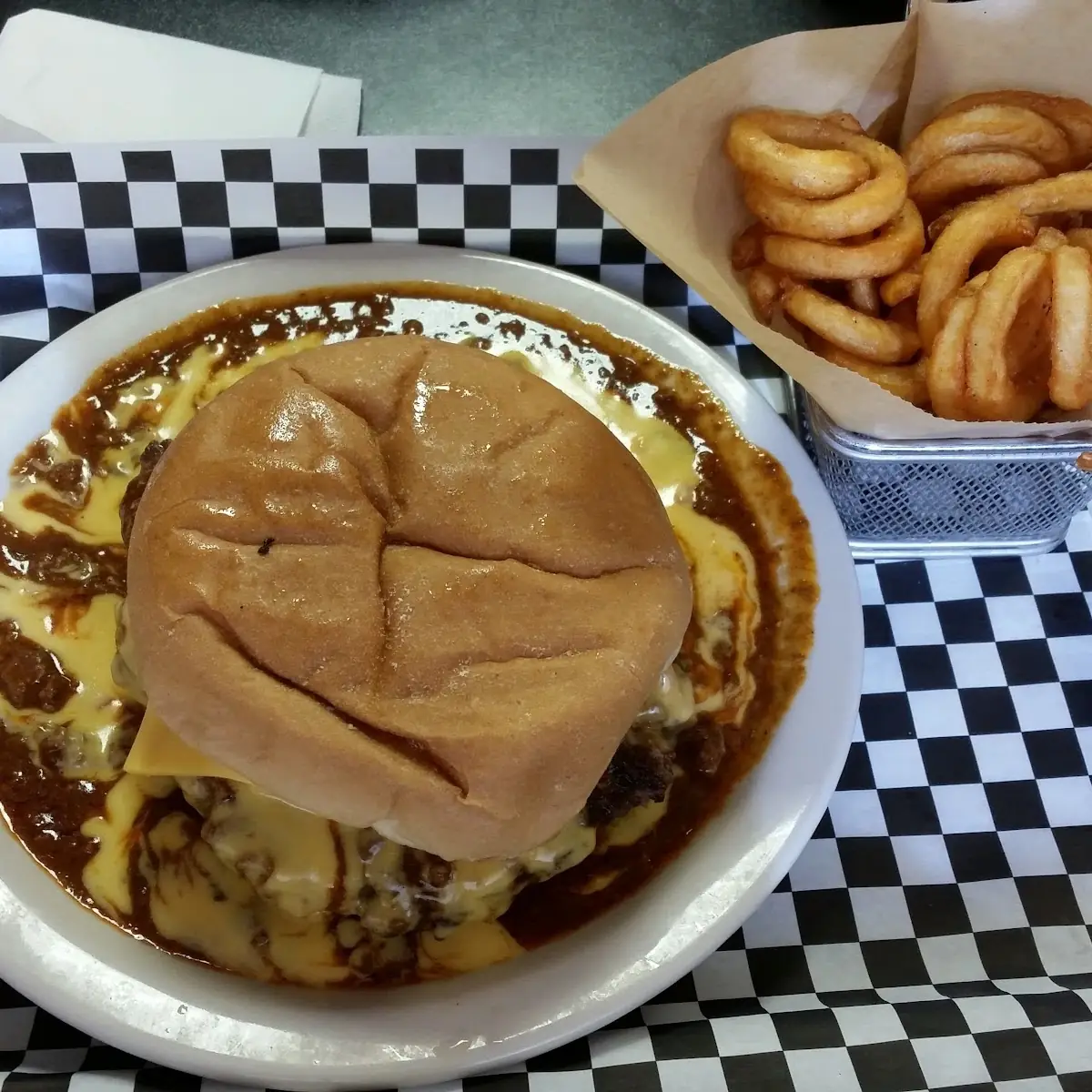 Chili Burger with Queso Cheese