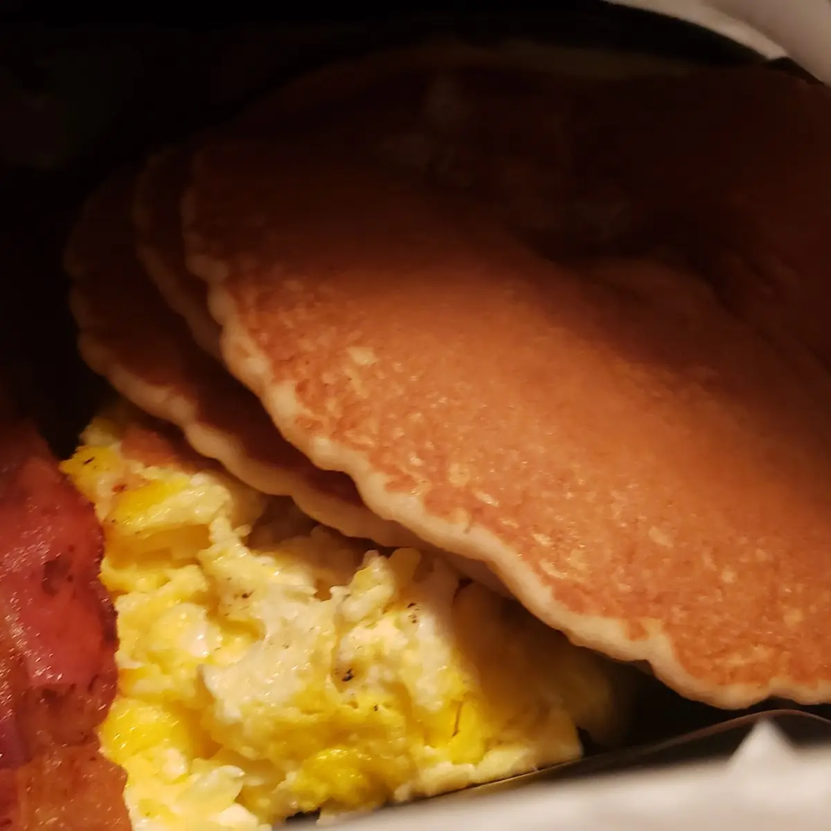 3 Pancake Breakfast Half Sausage Half Bacon
