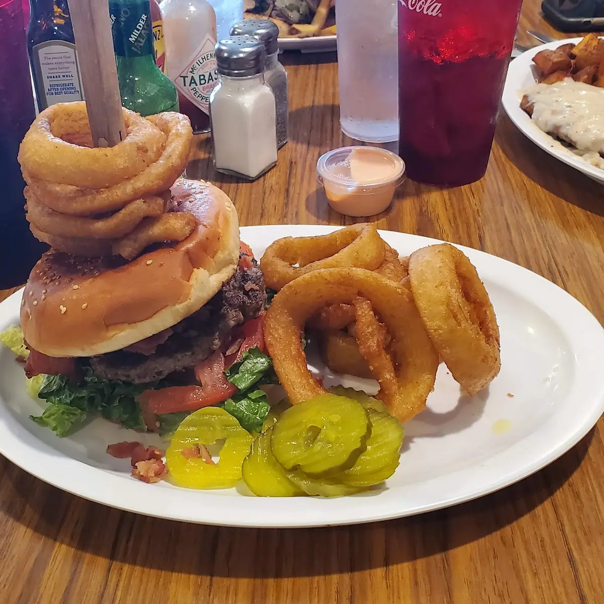 Bacon Burger and Onion Rings