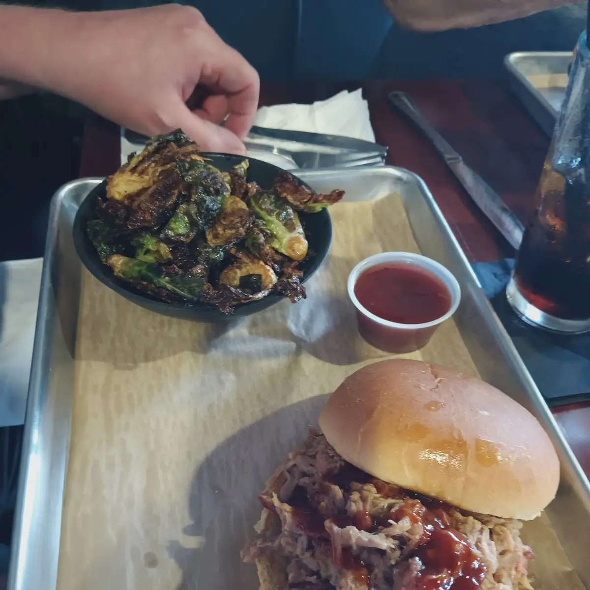 Pulled Pork Sandwich with Fried Brussels Sprouts