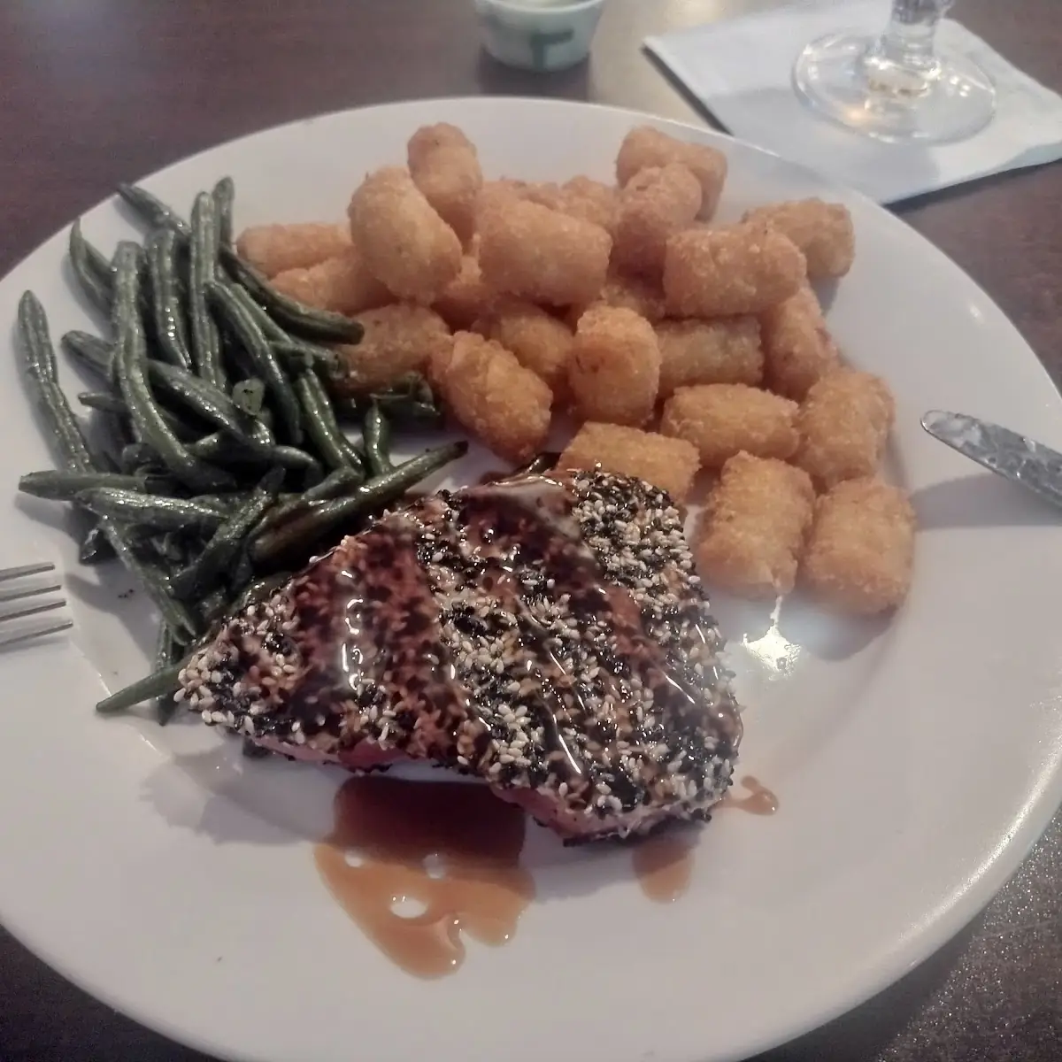 Seared Ahi Tuna with Tots & Green Beans