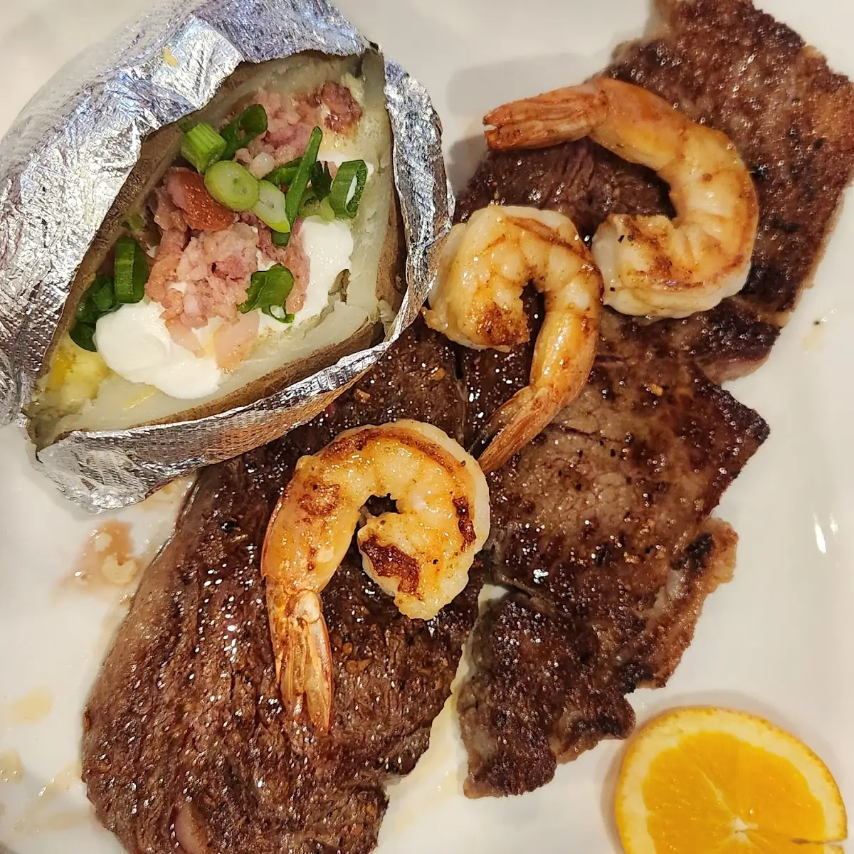 Steak Shrimp & Baked Potato