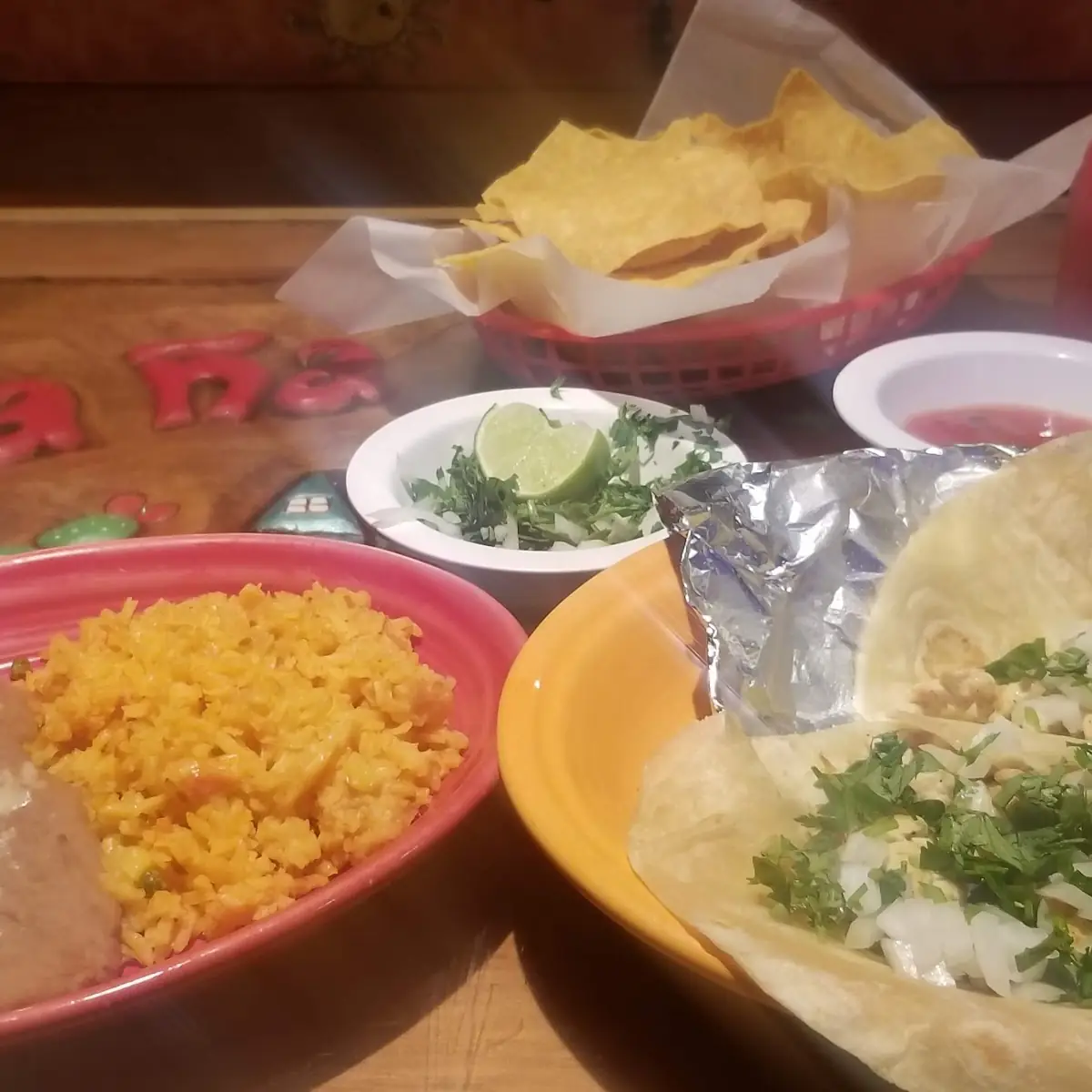 One Beef Taco Rice and Beans