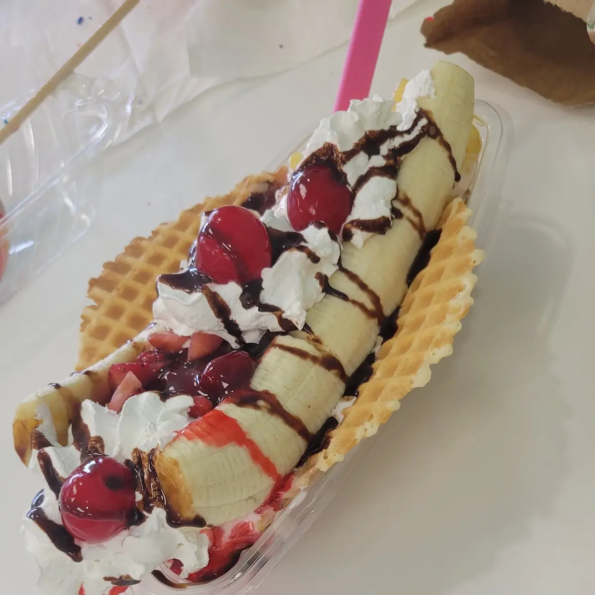 Banana Split on a Waffle Cone