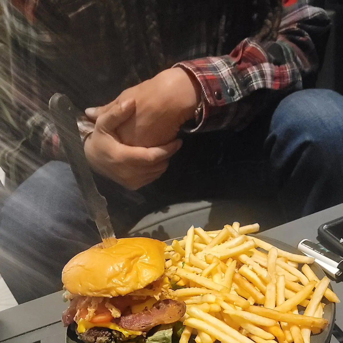 Bacon Cheese Burger and Fries