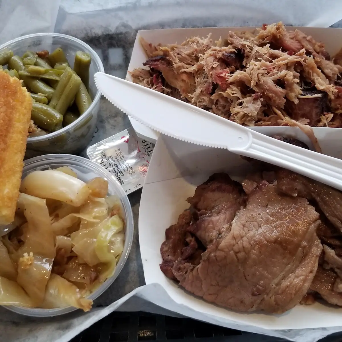 Pulled Pork and Brisket with Green Beans and Cabbage