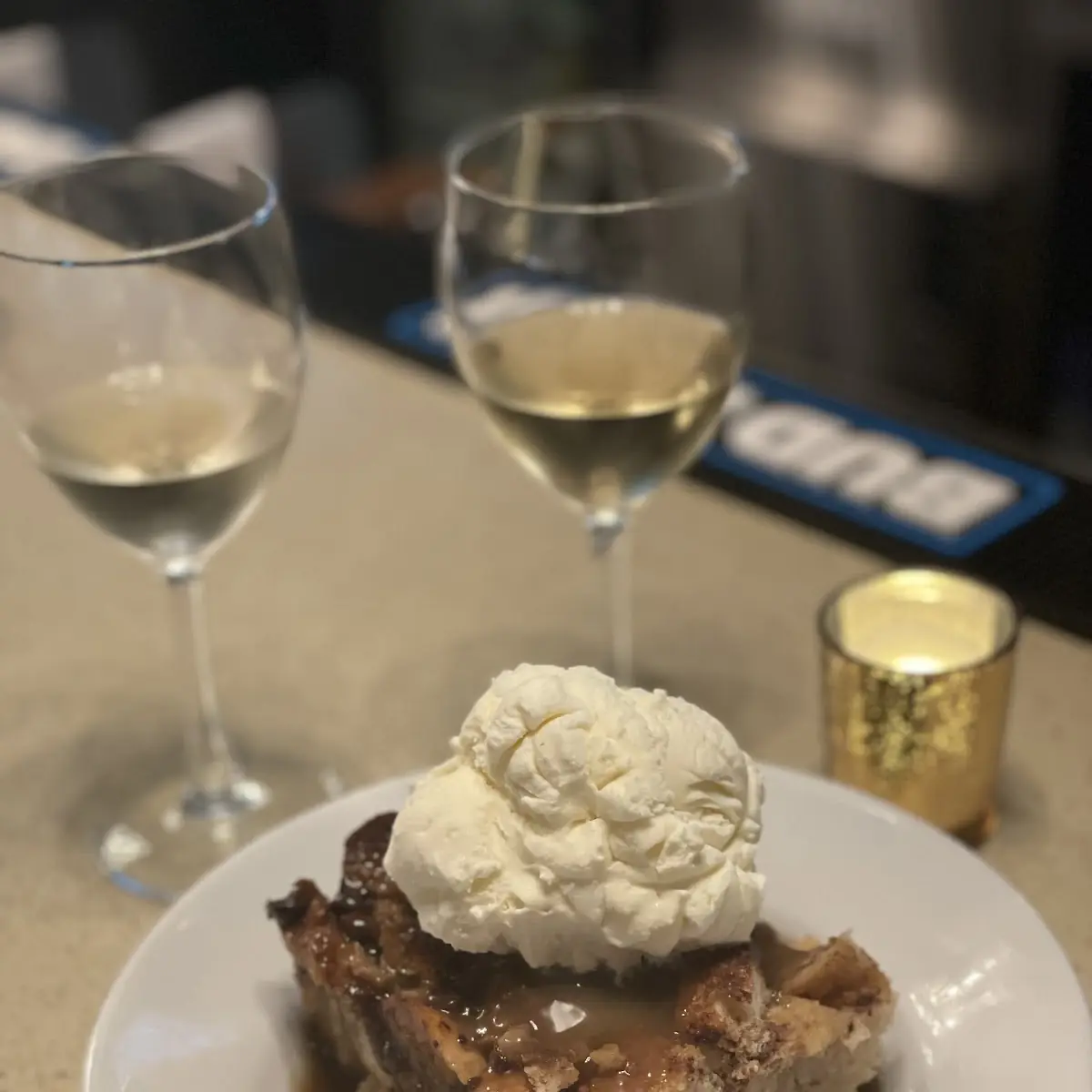 Chocolate Chip Bread Pudding with Warm Rum Sauce