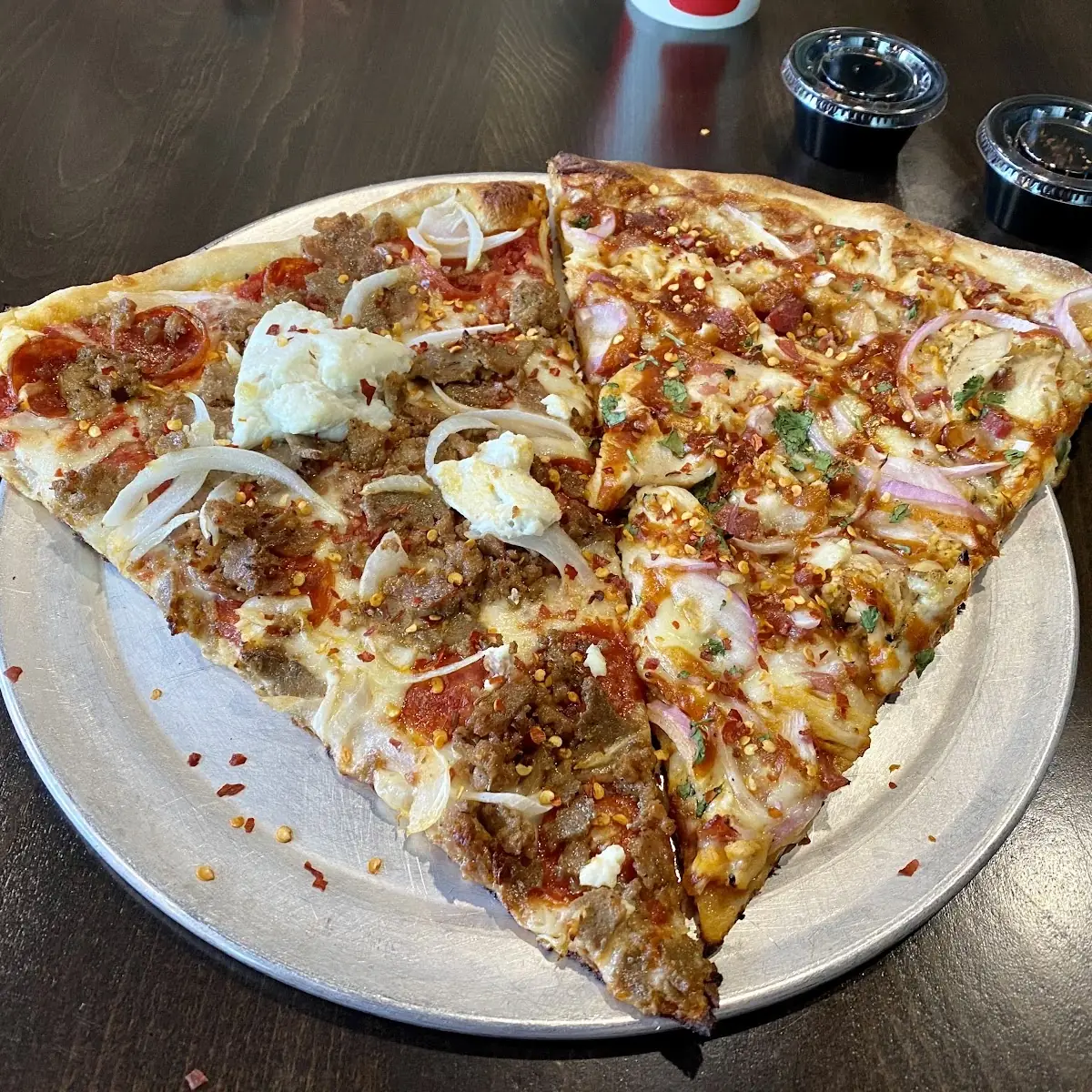 Meatball Pizza and BBQ Chicken Pizza