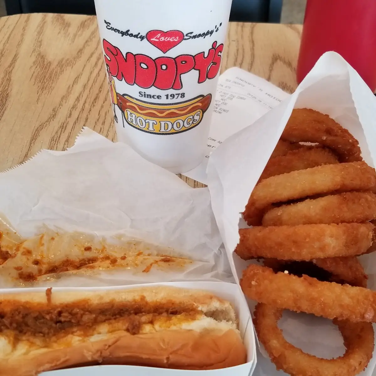 Chili Dog and Onion Rings