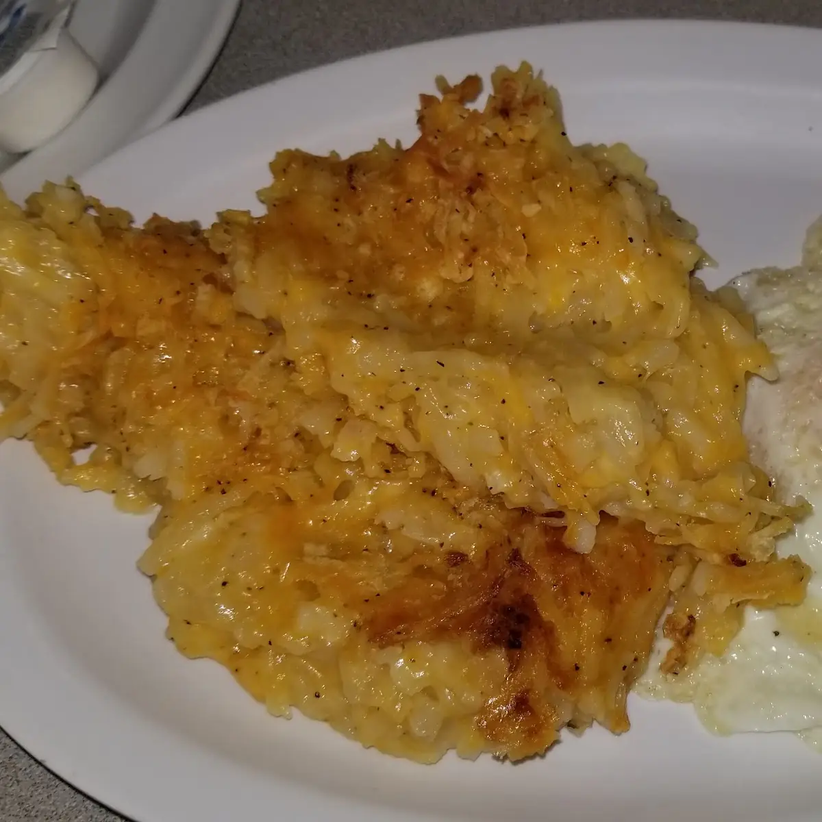 Hashbrown Casserole and Eggs over Medium