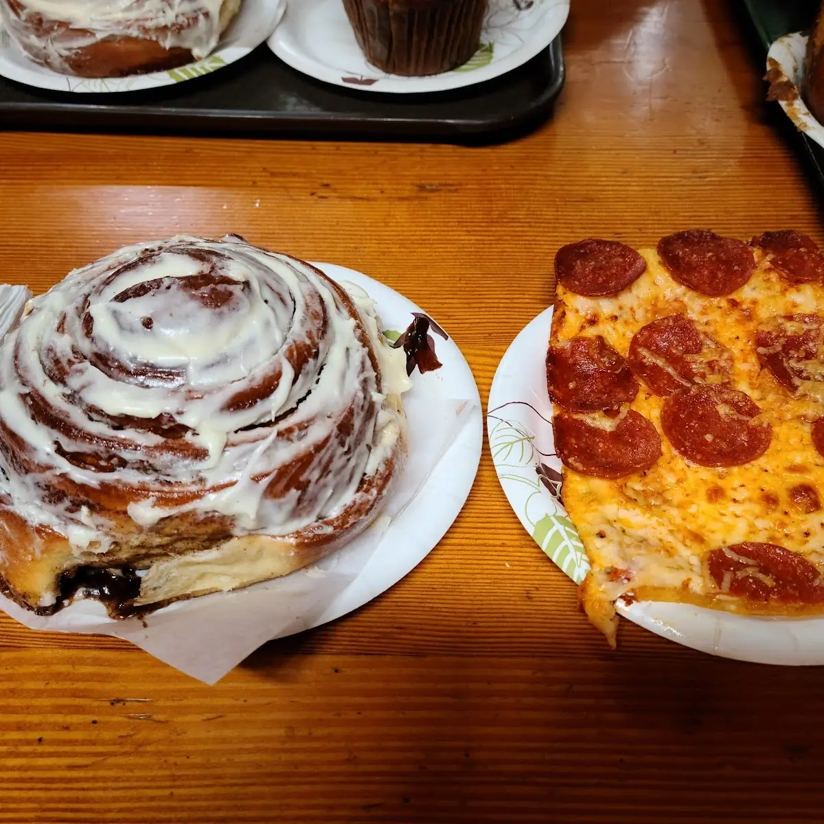 Cinnamon Roll and Pizza