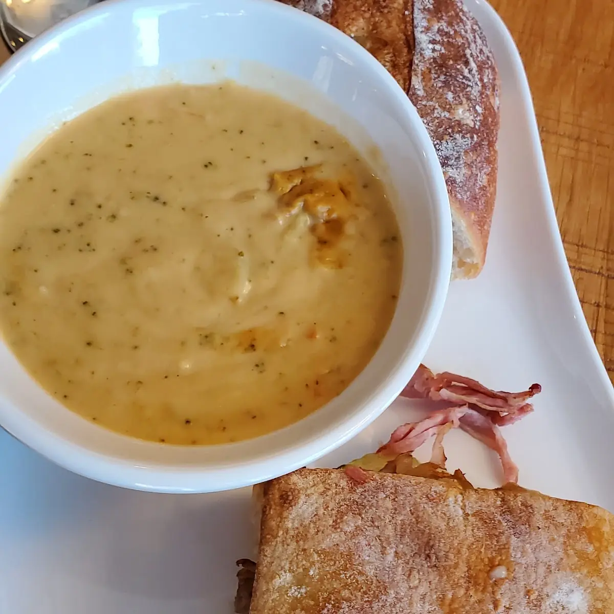 Broccoli Cheese Soup and Sandwich Cubano