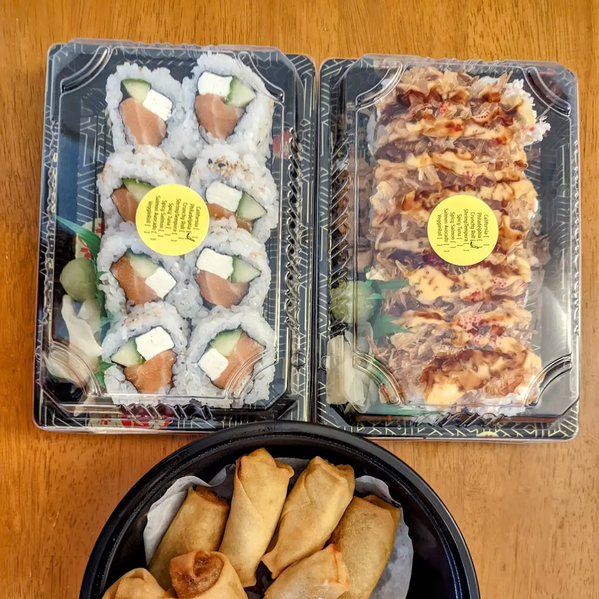 Philadelphia Roll Crunch Roll and Egg Rolls