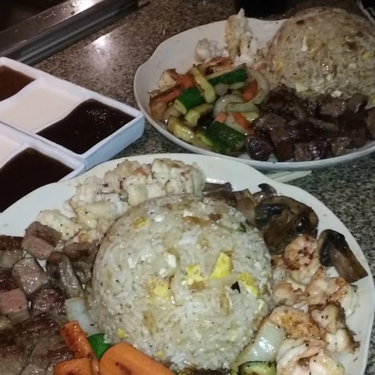 Salmon Filet Mignon Shrimp and Fried Rice