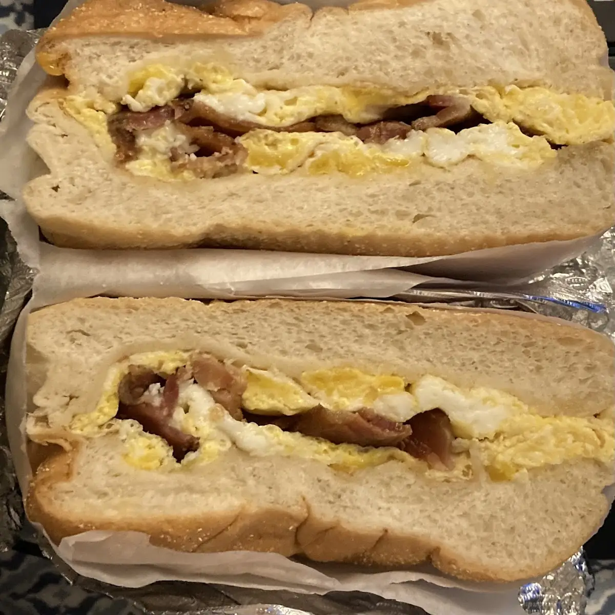 Sesame Bagel Egg and Meat Sandwich
