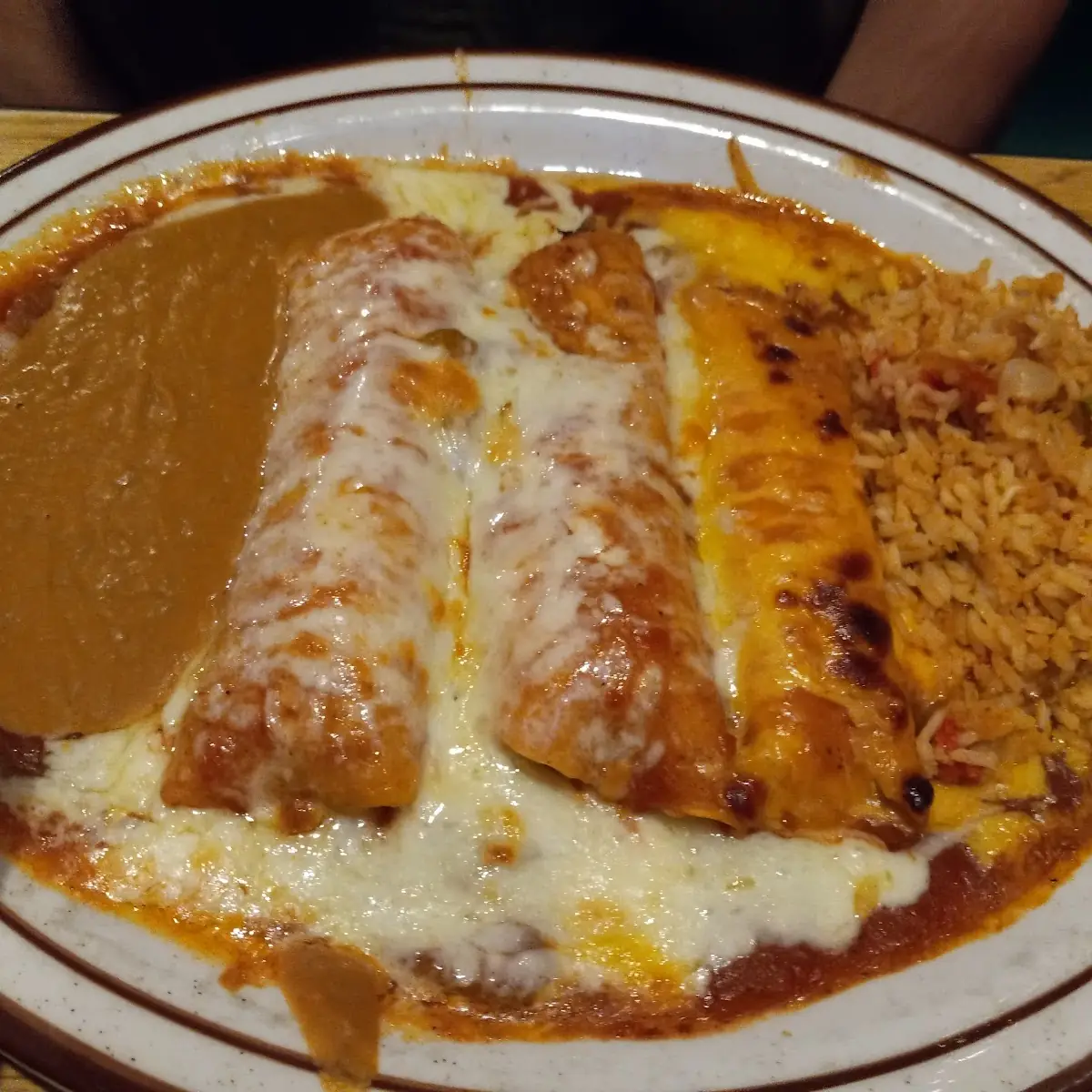 Rice Beans Tamale and Cheese Enchilada
