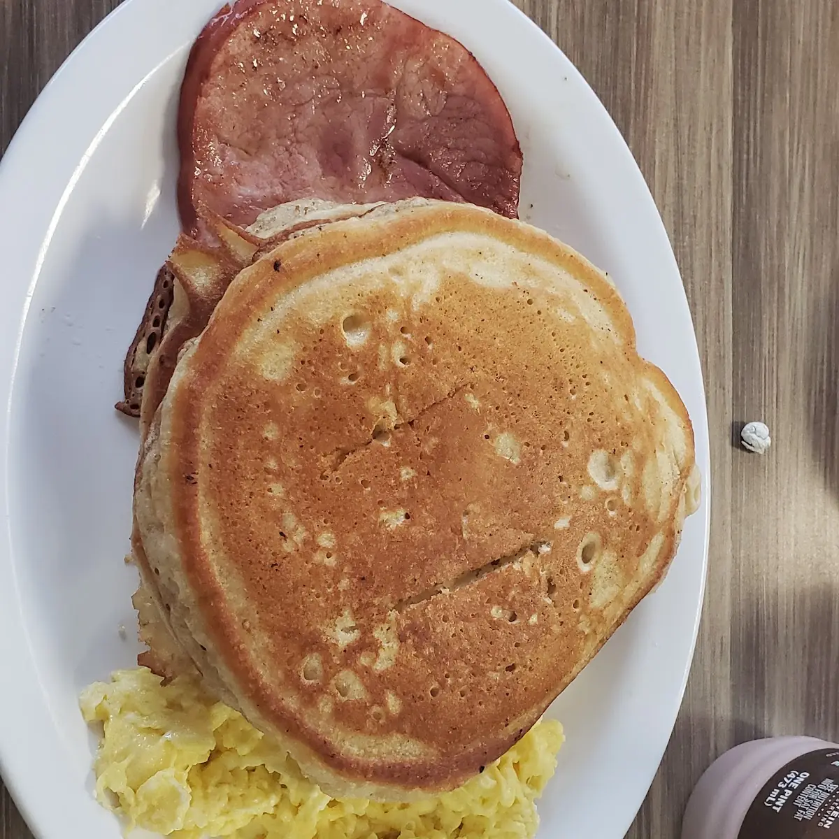 Three Buttermilk Pancakes with Two Eggs and Meat