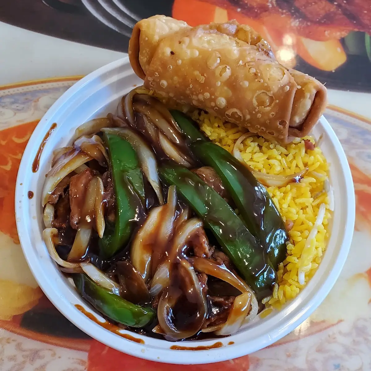 Pepper Steak with Onion and Pork Fried Rice