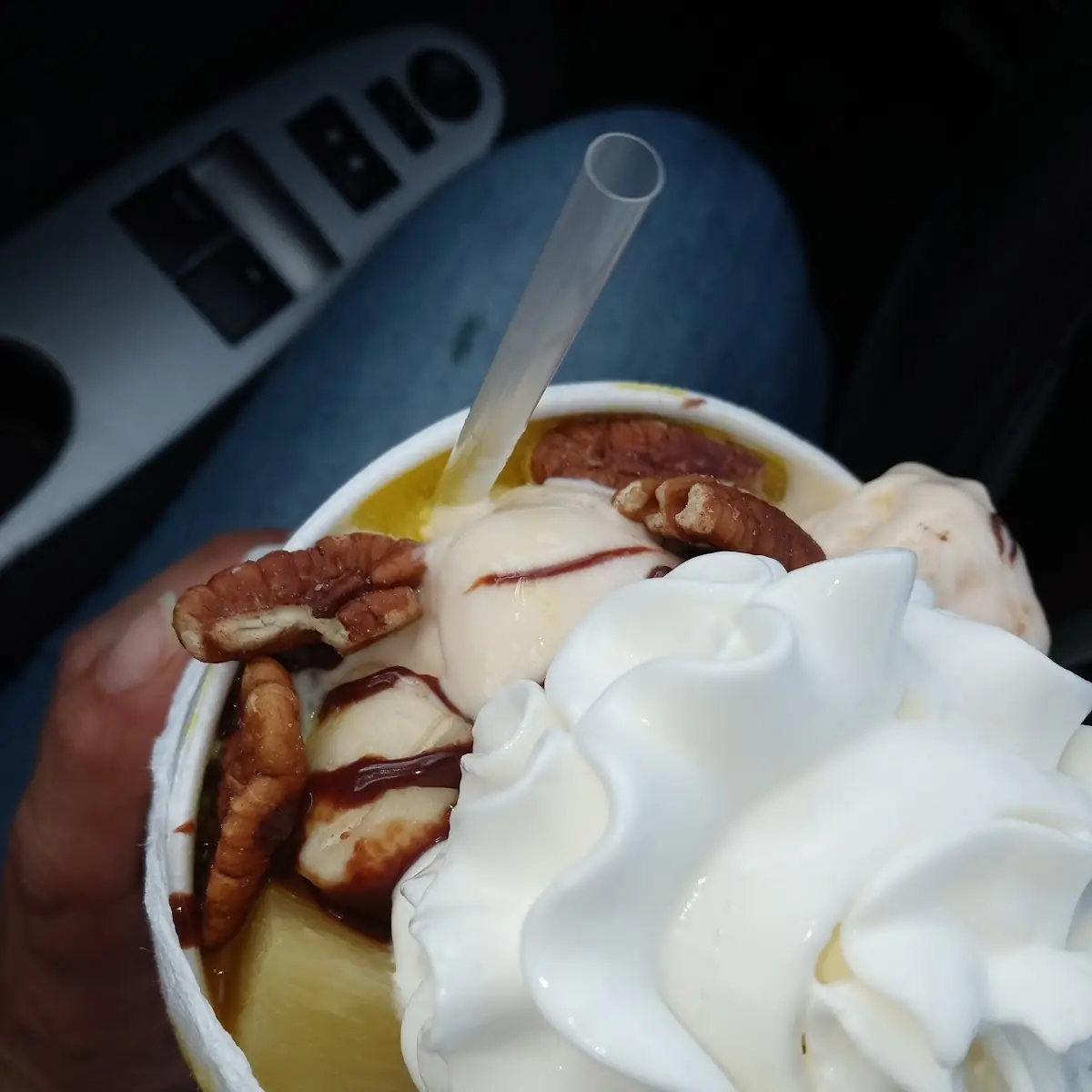 Banana Split Snowcone with Pecans & Pineapple Added
