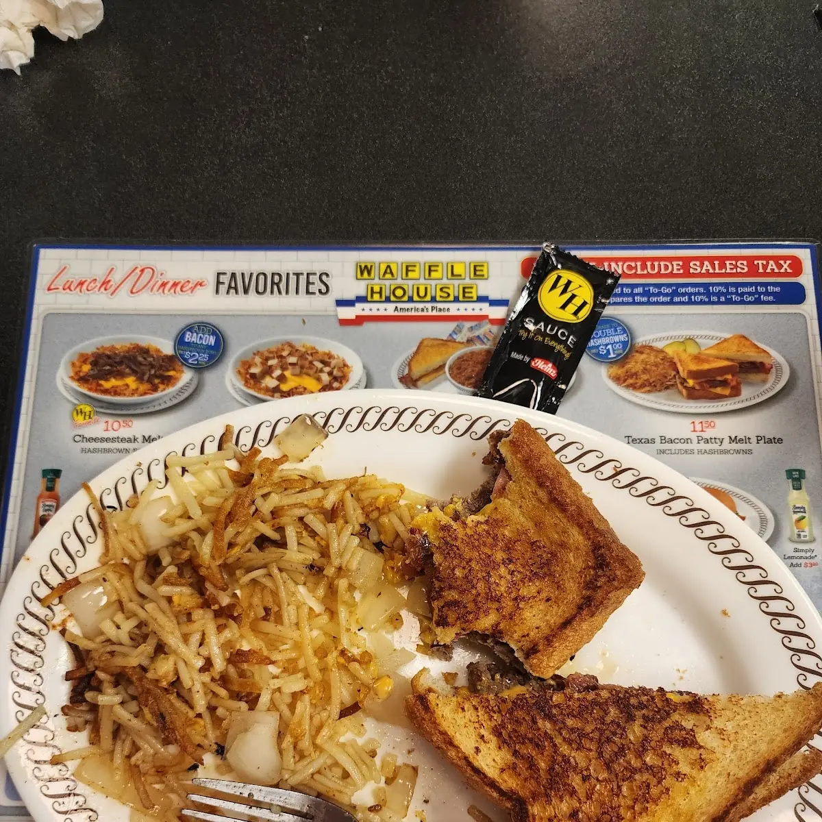 Patty Melt with Hash Browns
