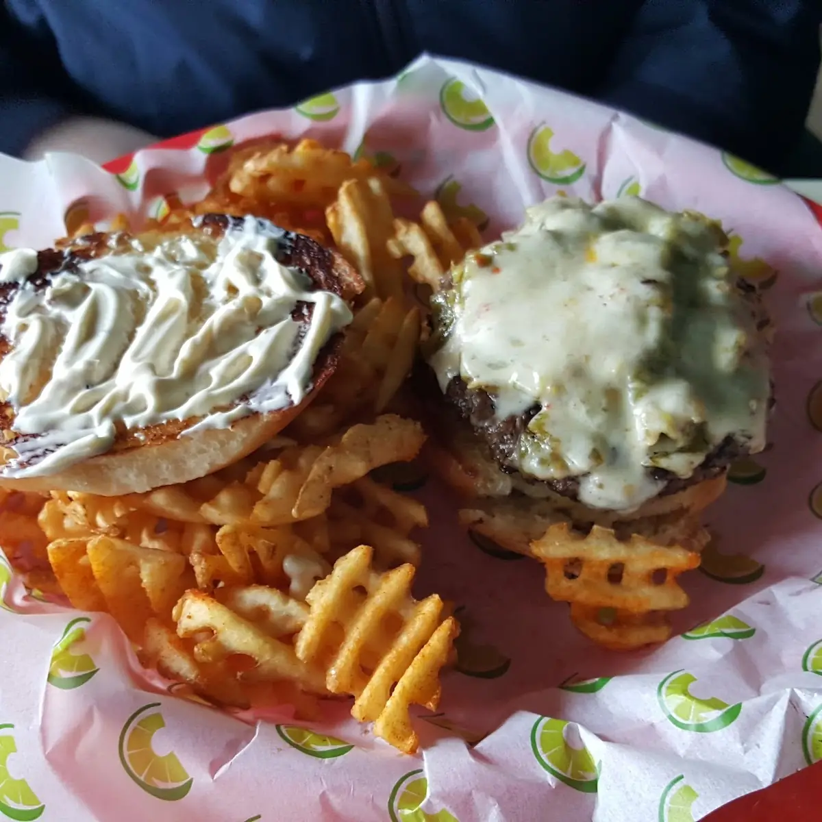 Green Chile Cheeseburger with Waffle Fries