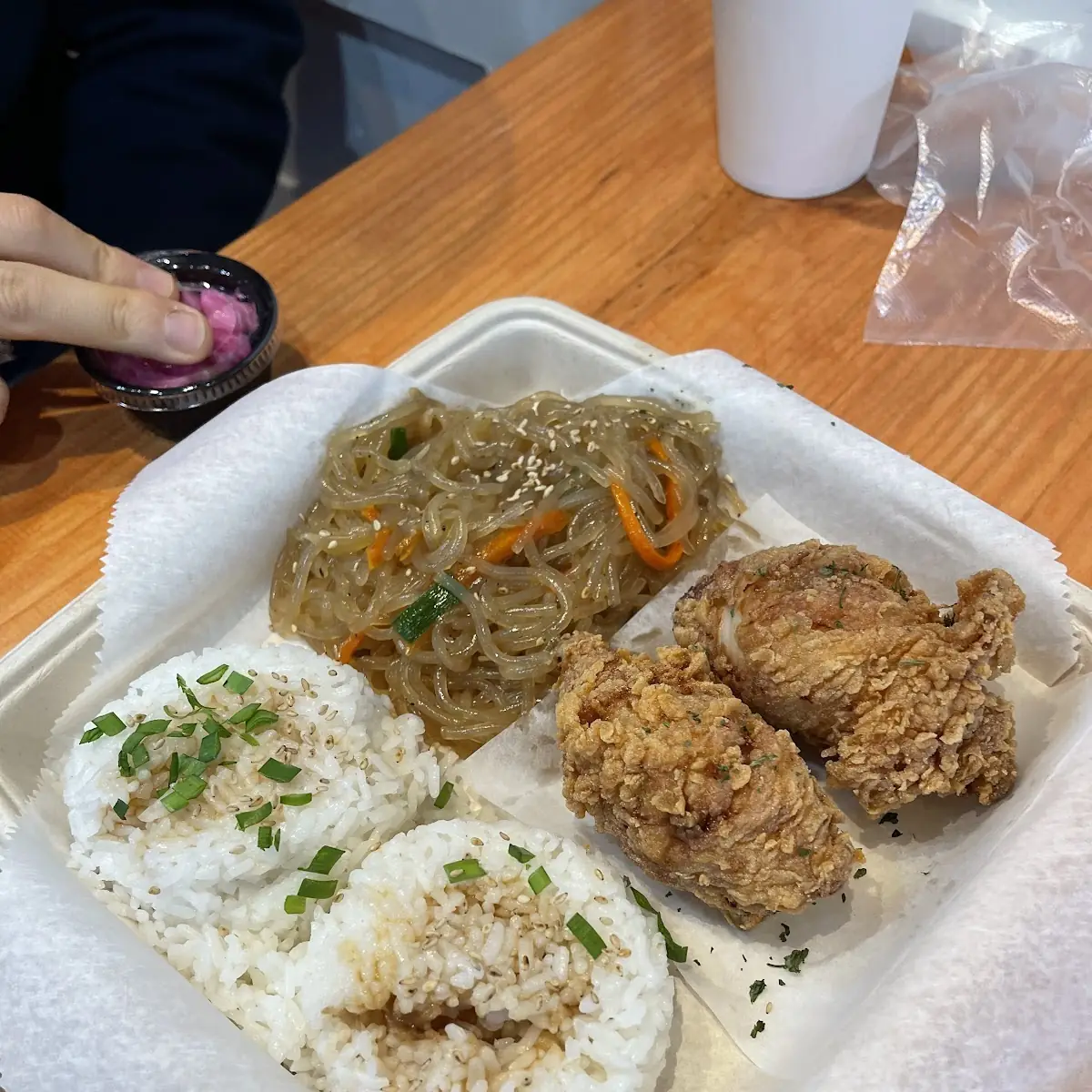 Korean Fried Chicken with Japchae