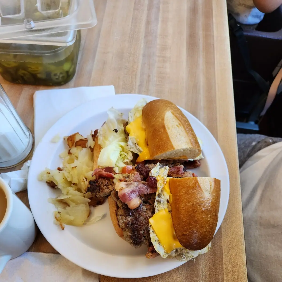 Burger Steak Bacon Egg Cheese Sandwich