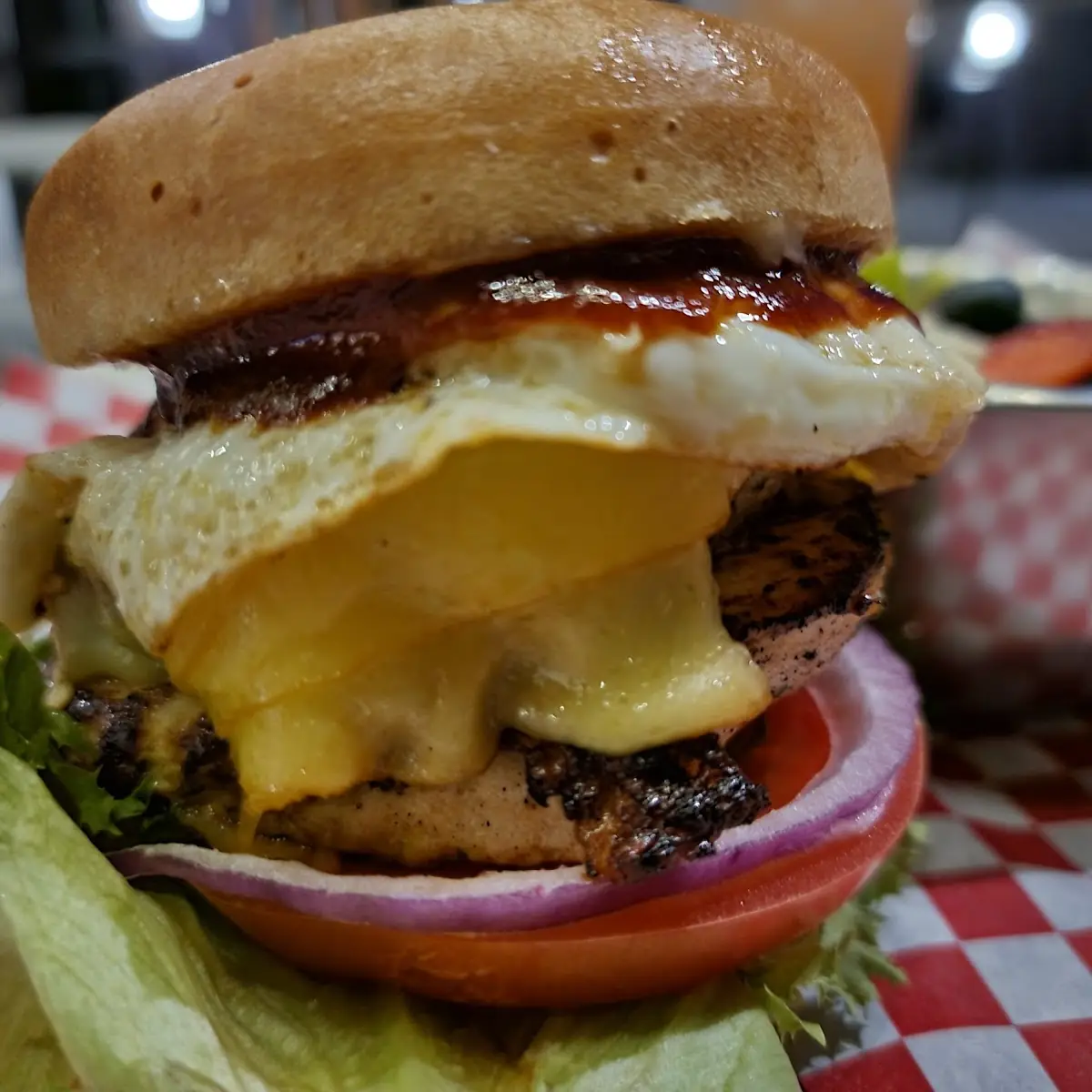 BBQ Chicken Burger with a Fried Egg