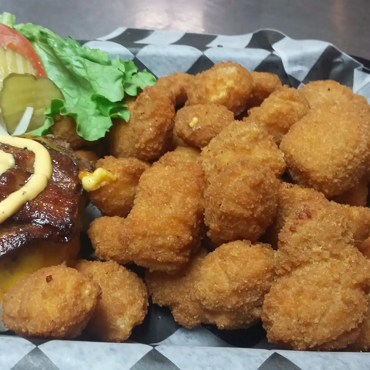 Patty Melt with Fried Pepper Jack Cheese Bites