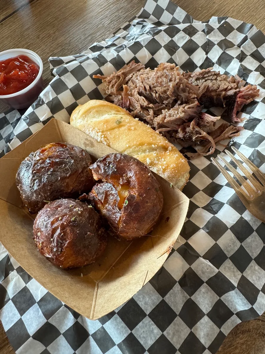 Smashed Potatoes and Pulled Pork