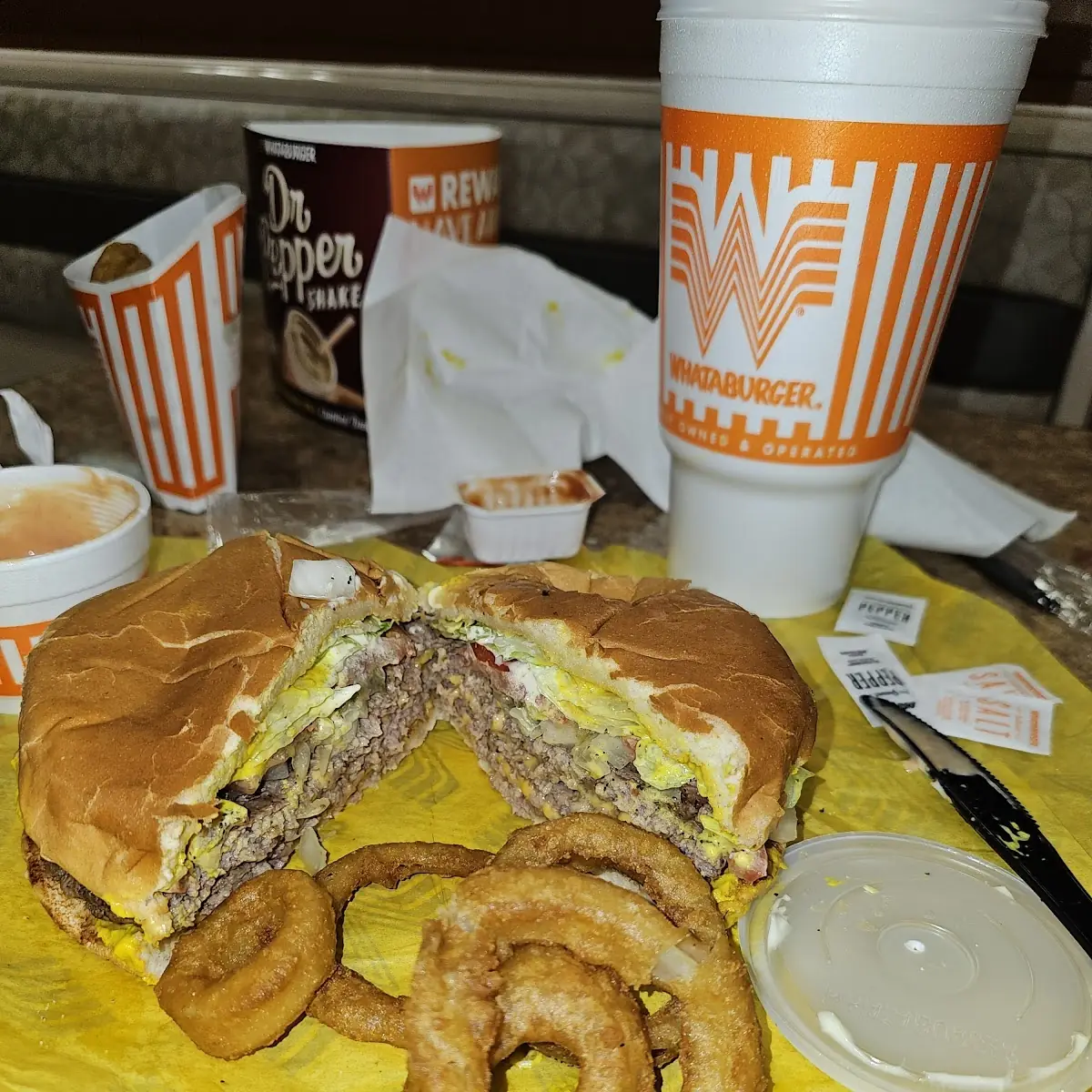 Cheeseburger Onion Rings and Unsweetened Tea