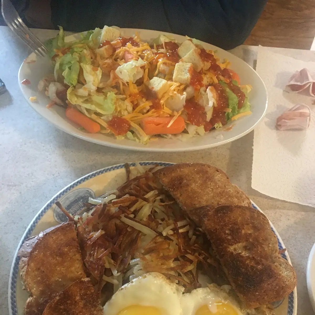 Steak Eggs Toast and Hashbrowns