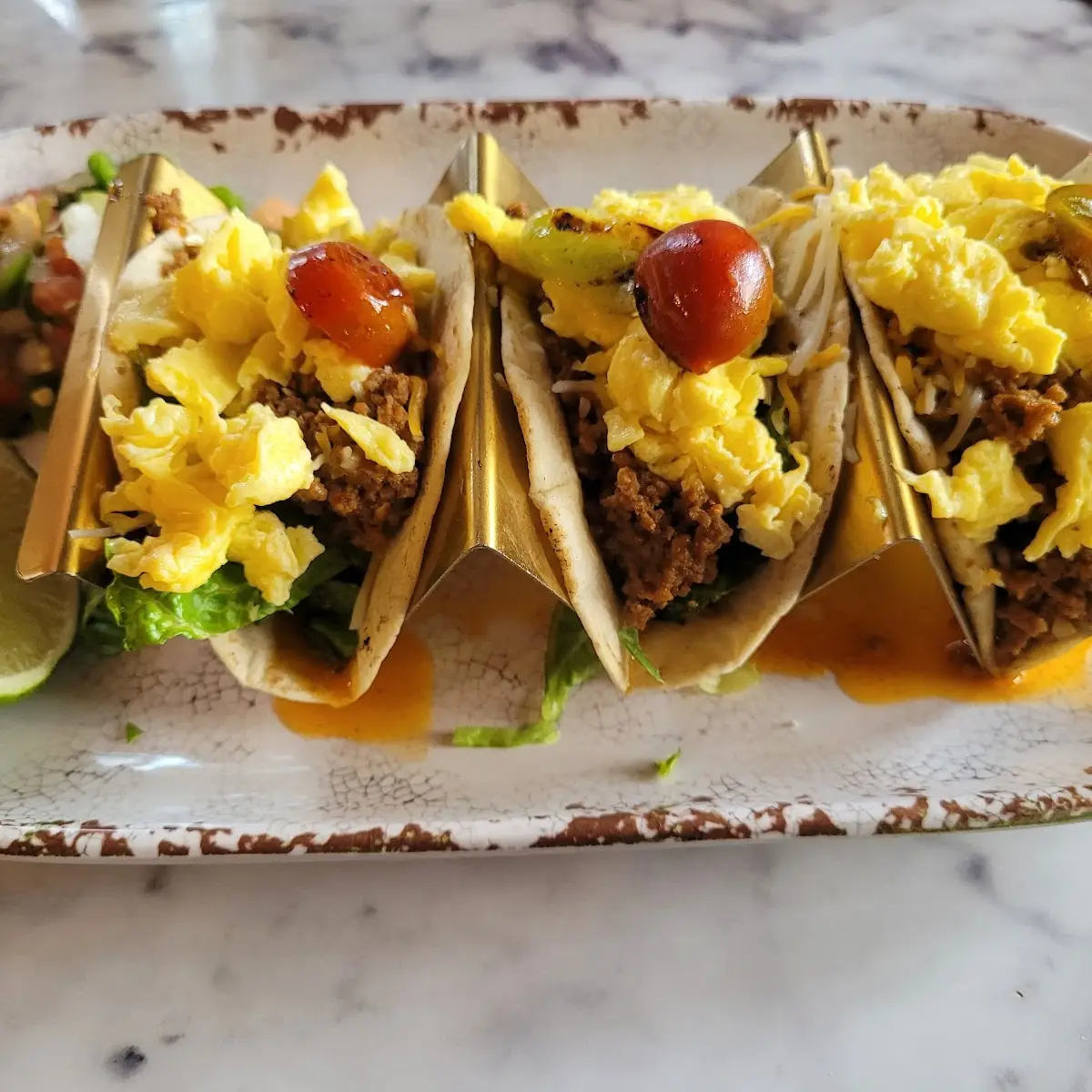 Hot Sausage Egg & Cheese Brunch Tacos
