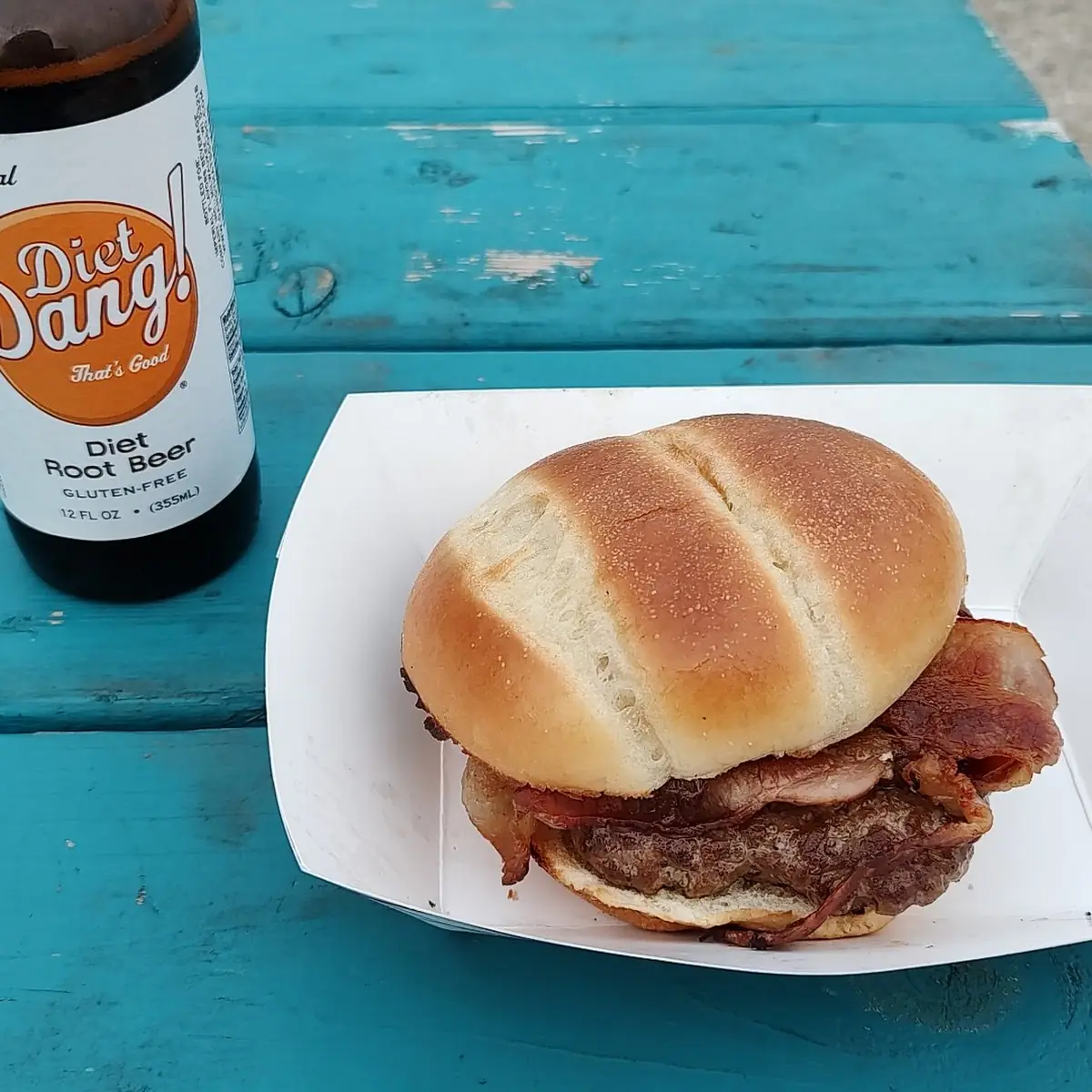 Bacon Burger with a Diet Root Beer