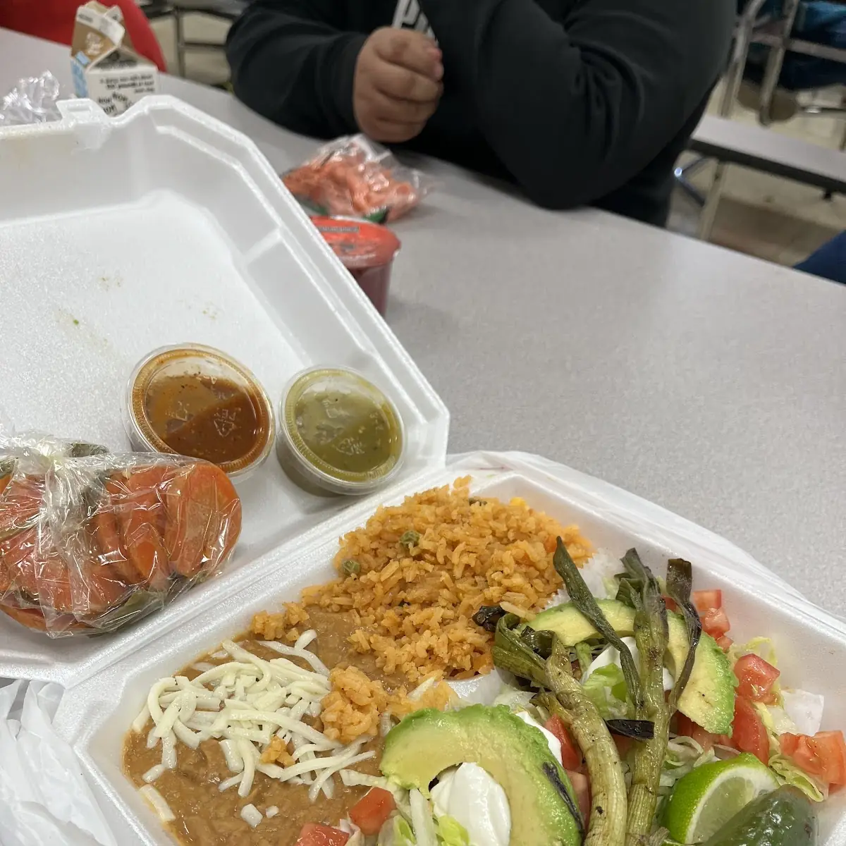 Al Pastor Taco with Fried Rice and Beans