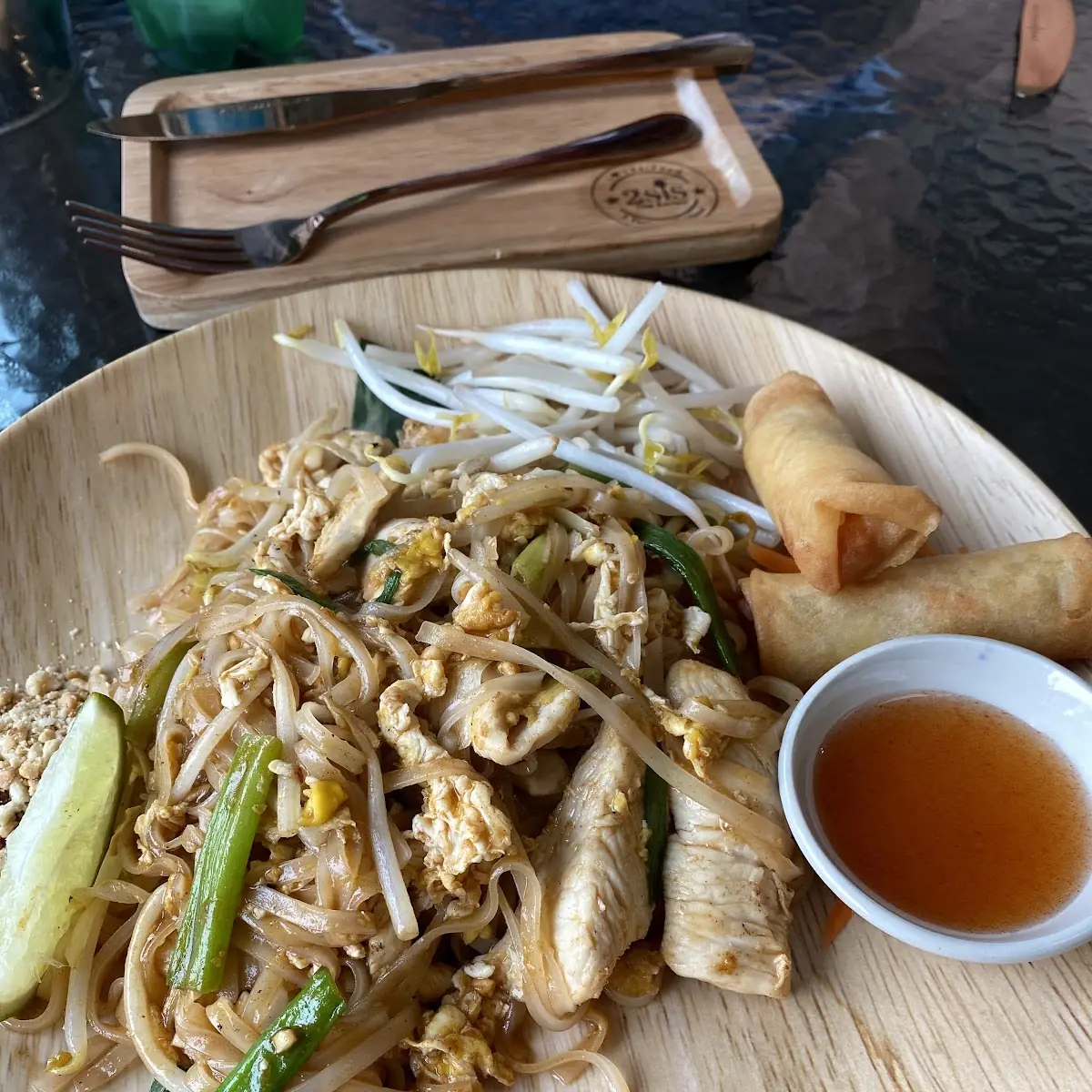 Chicken Pad Thai with Spring Rolls
