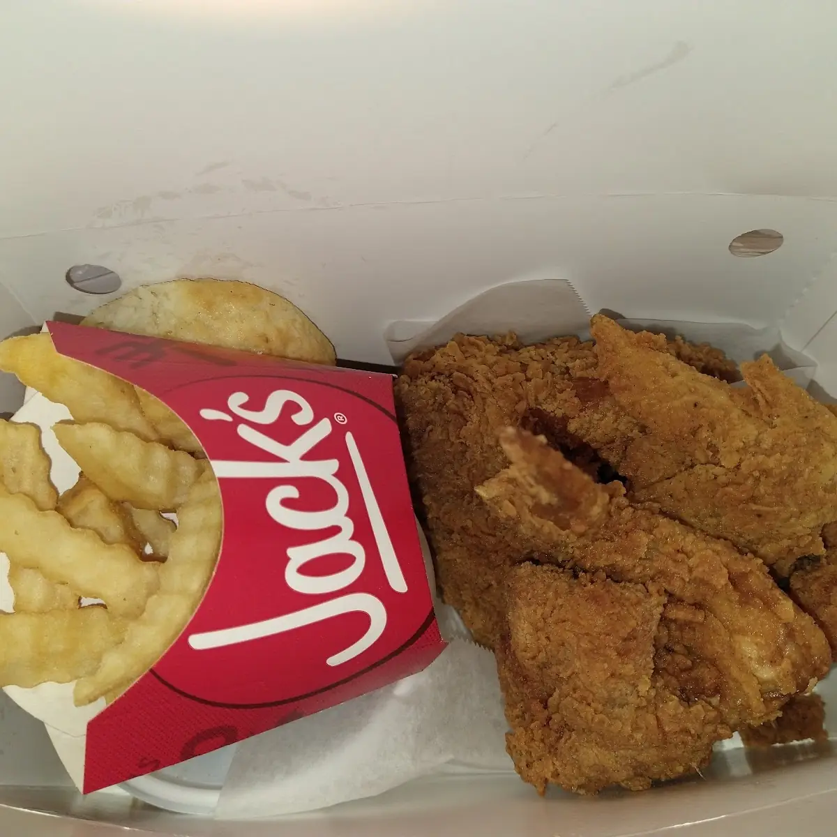 Chicken Wings with Fries and a Biscuit