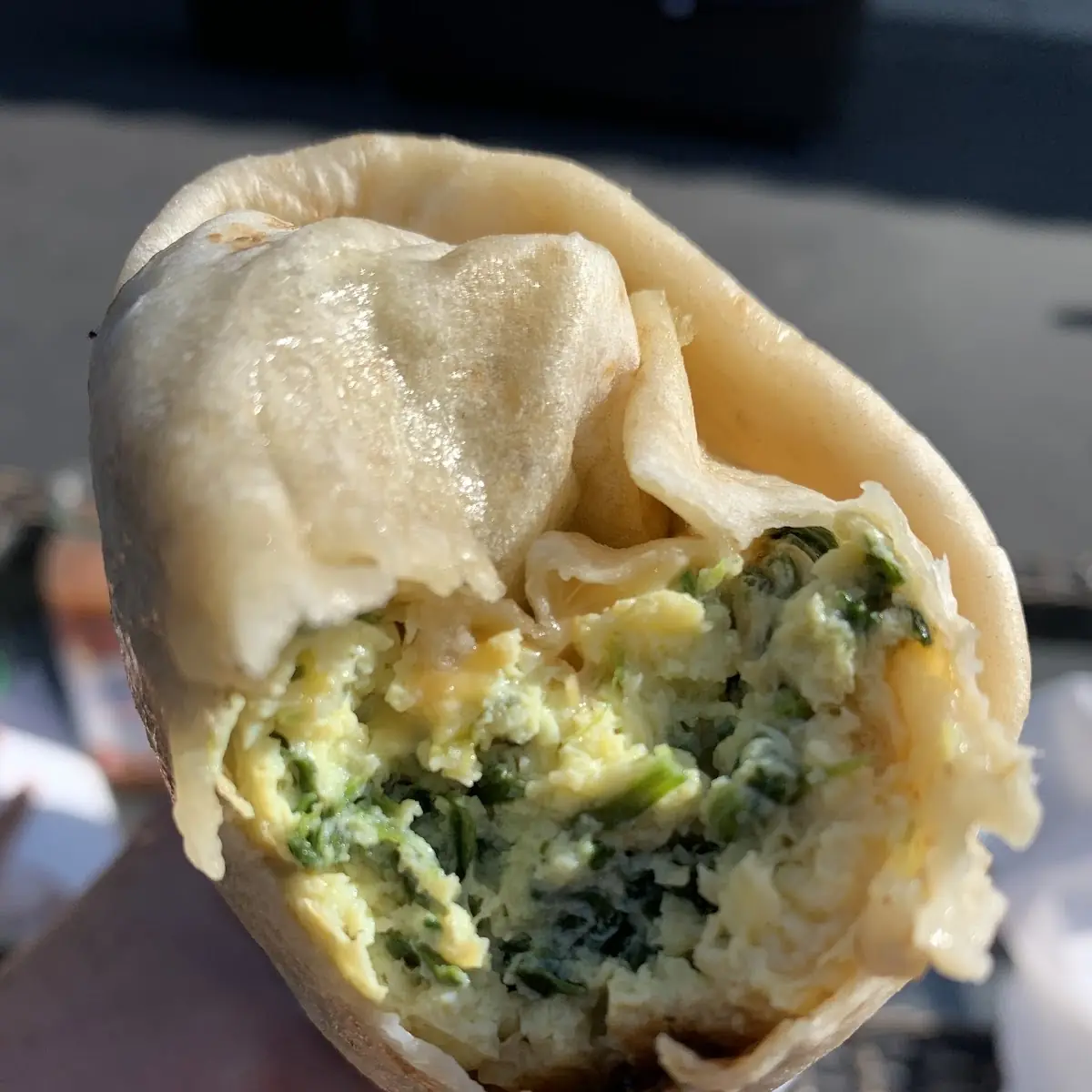 Breakfast Burrito with Spinach and Cheddar