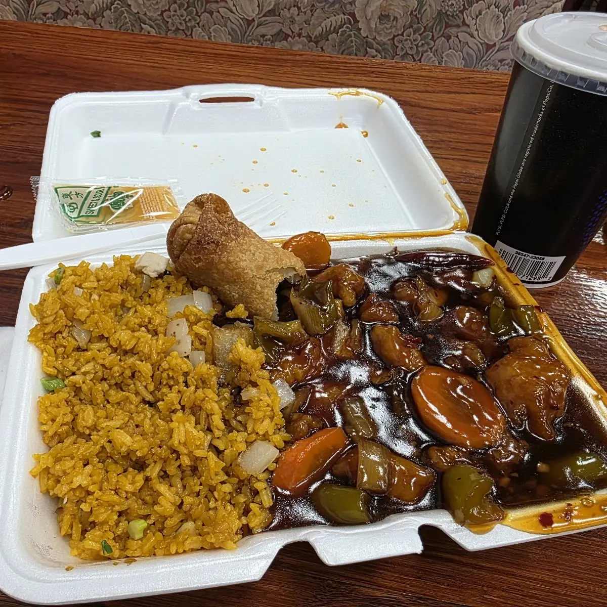 General TSO's Chicken Fried Rice and Egg Roll