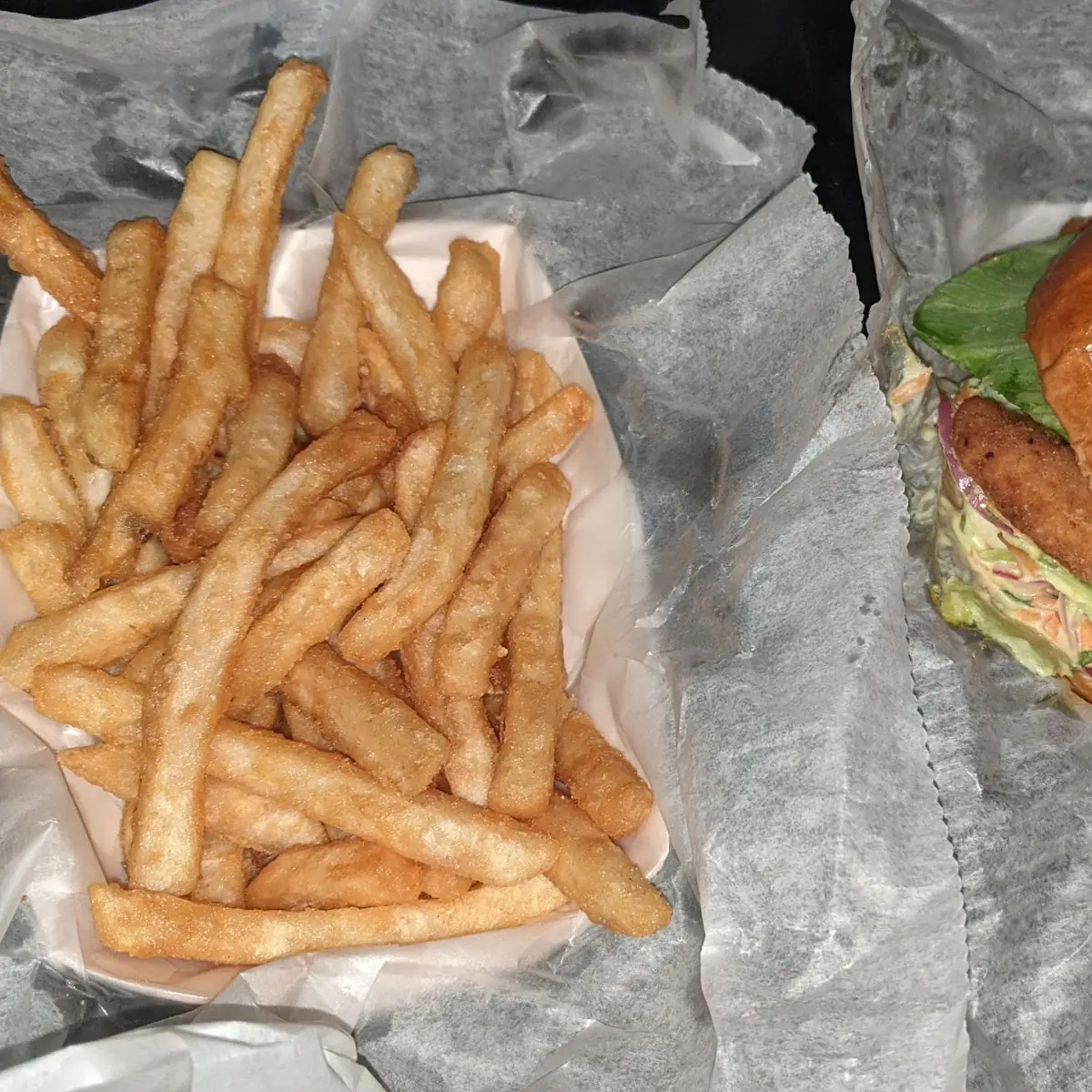 Chrispy Chicken Burger and Fries