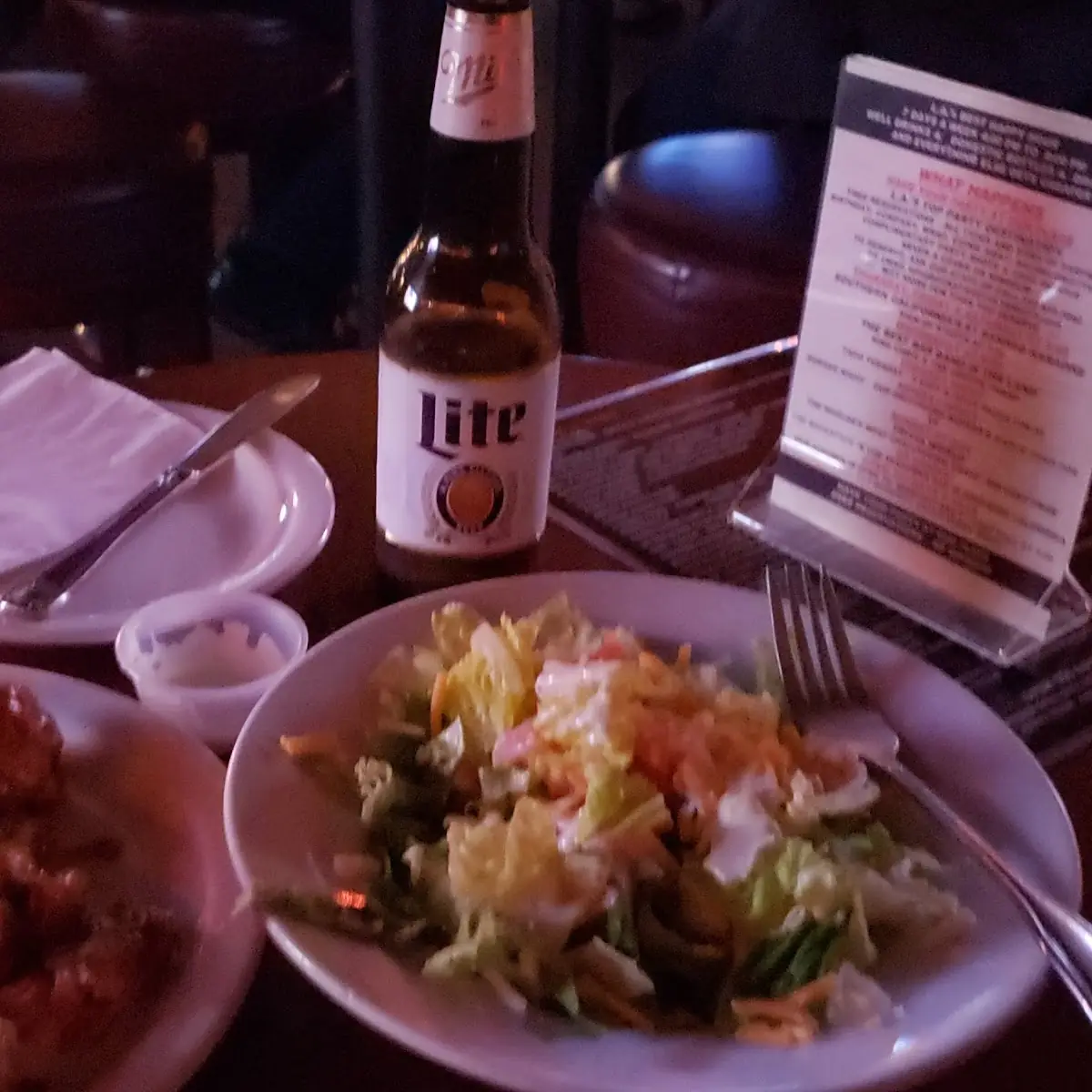 Salad Buffalo Wings and Miller Lite