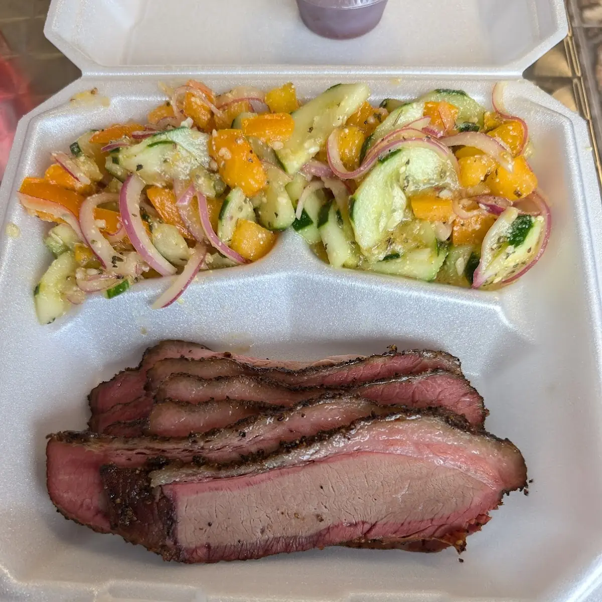 Brisket with Tomato Cucumber Salad