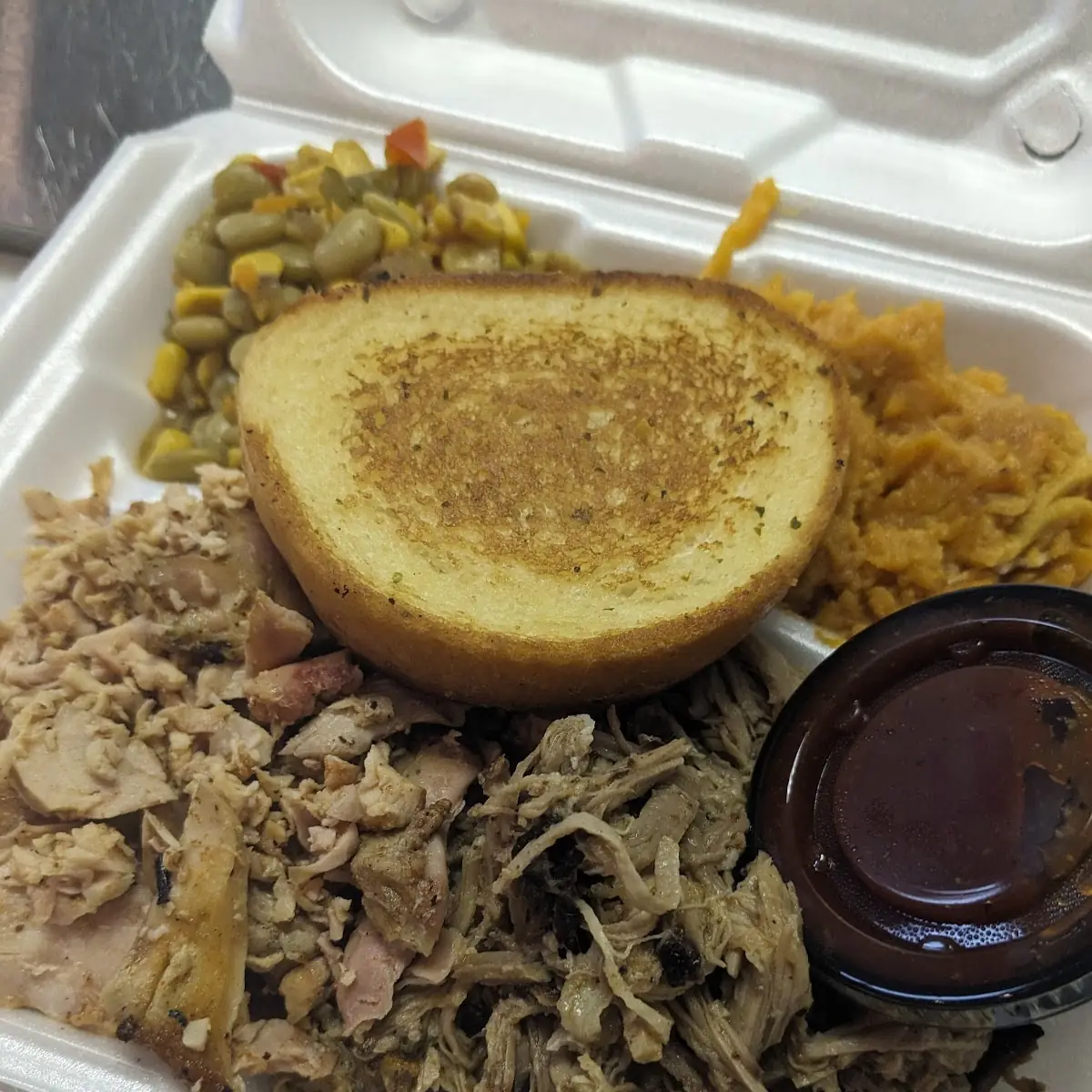 Pulled Chicken Mashed Sweet Potato and Pinto Beans