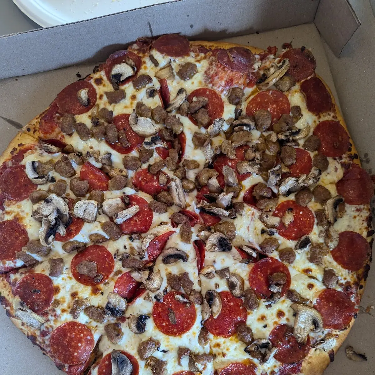 Pepperoni Sausage and Mushroom Pizza