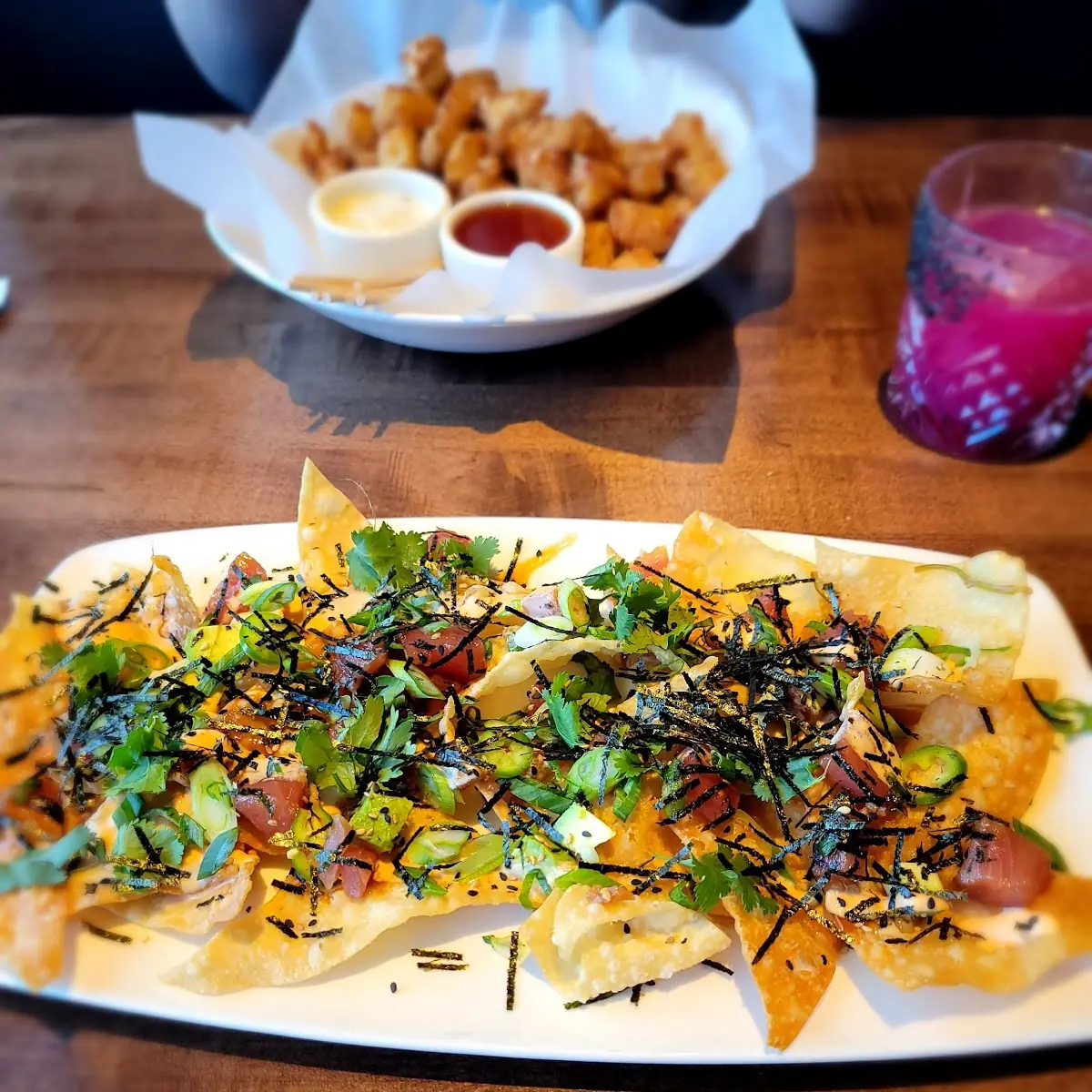 Ahi Poke Nachos and Avocado Appetizer