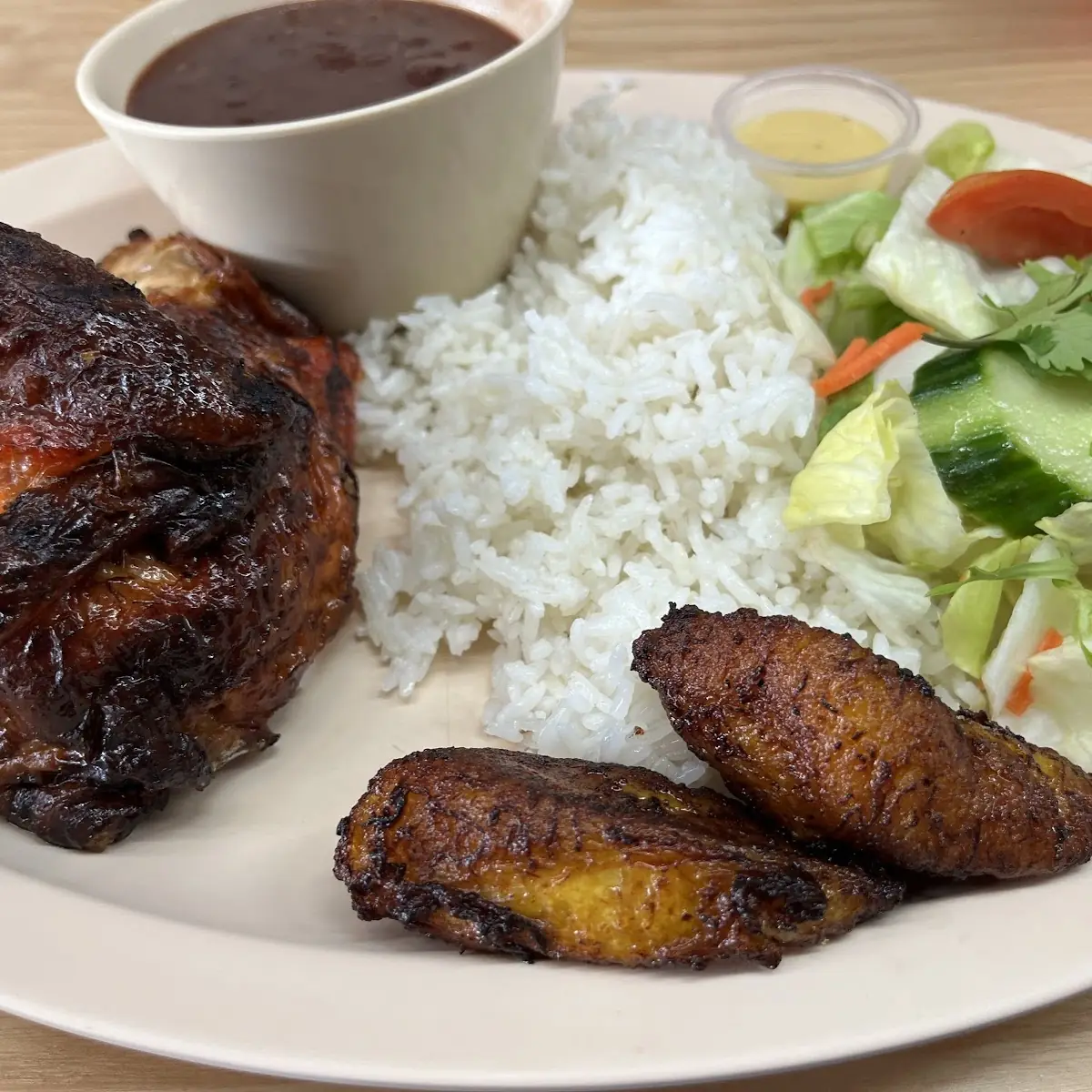 Grilled Chicken Platter with Rice and Beans